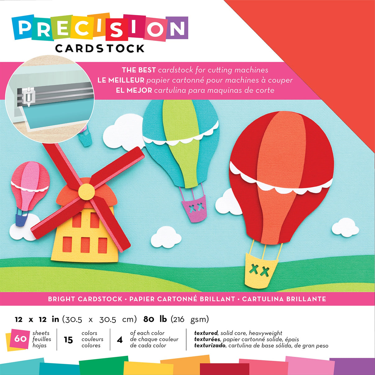 American Crafts Precision Cardstock Pack 80lb 12"X12" 60/PkgBright/Te