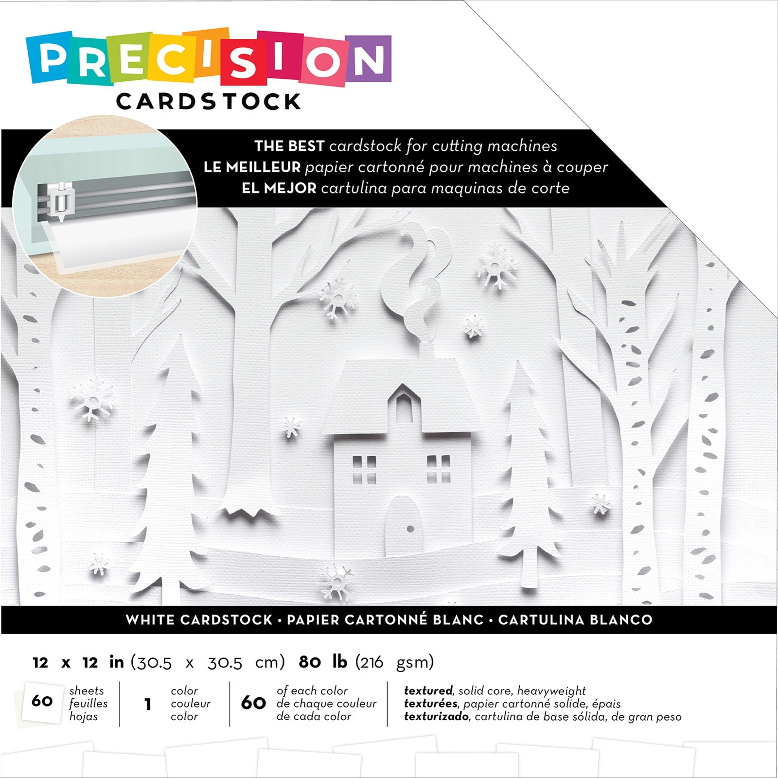 American Crafts Precision Cardstock Pack 80lb 12"X12" 60/Pkg-White/Textured