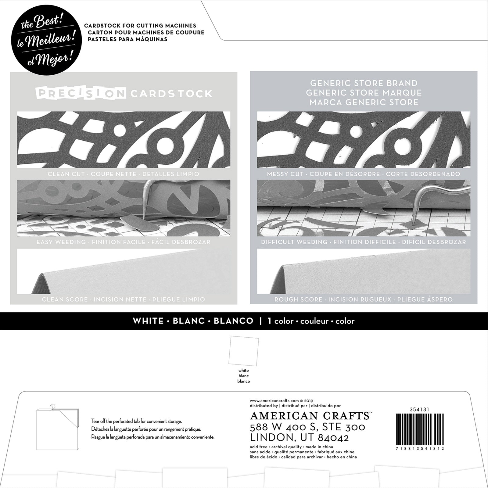 American Crafts Precision Cardstock Pack 80lb 12x12" 60/Pkg-White/Textured