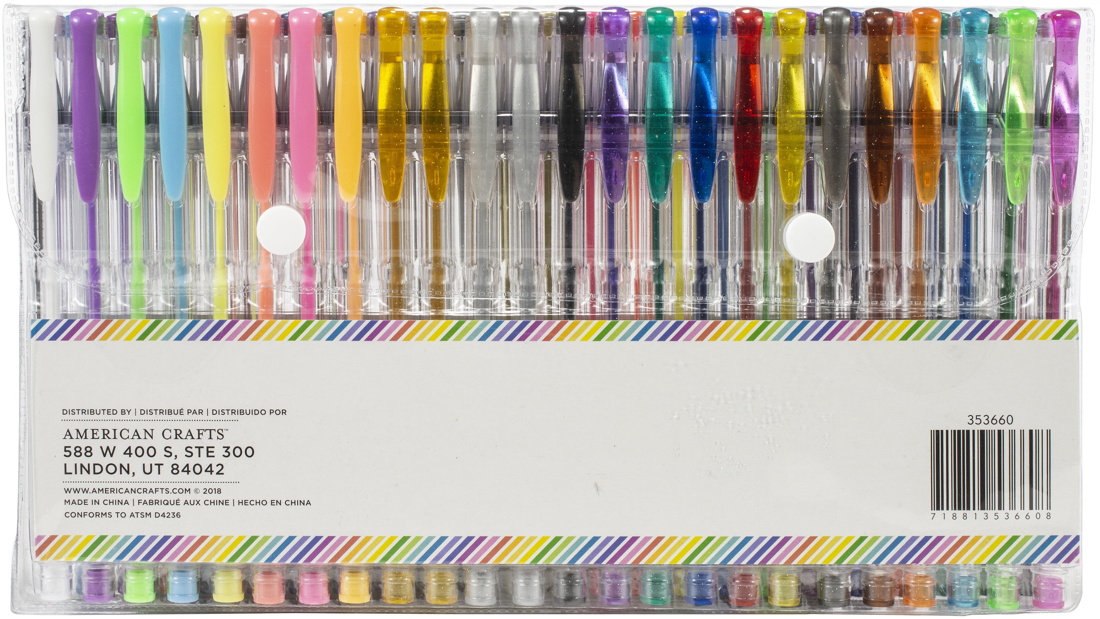 American Crafts Gel Pens Pouch 48/Pkg-Rainbow Striped