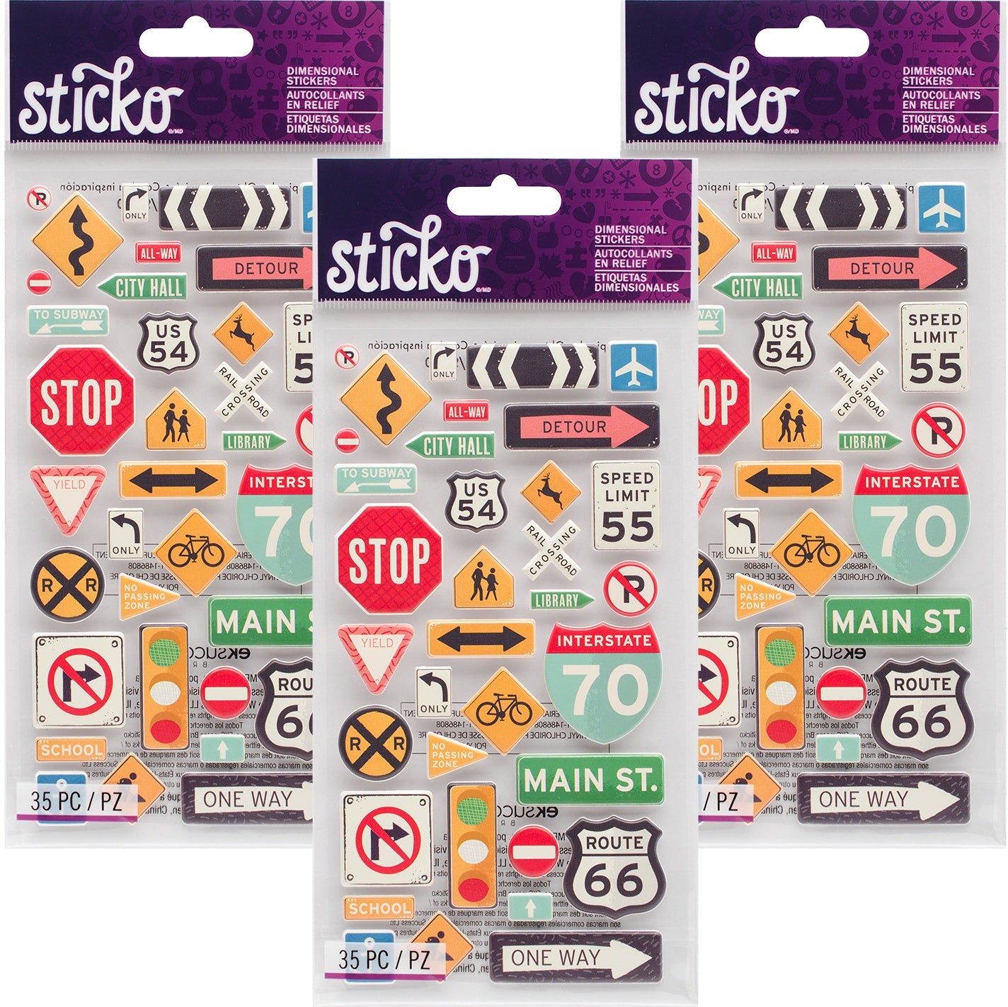 Multipack of 3 - Sticko Dimensional Stickers-Road Signs