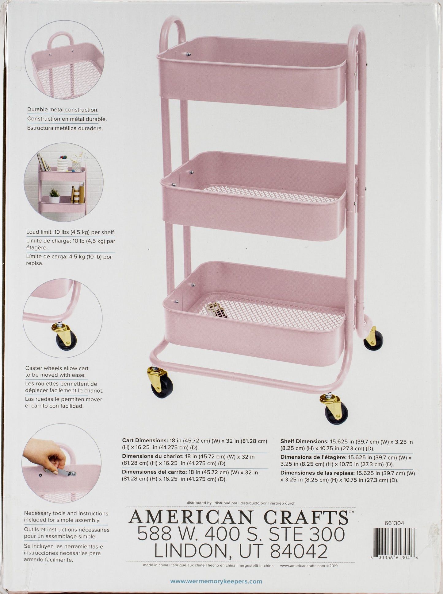 We R A La Cart Storage Cart With Handles-Pink