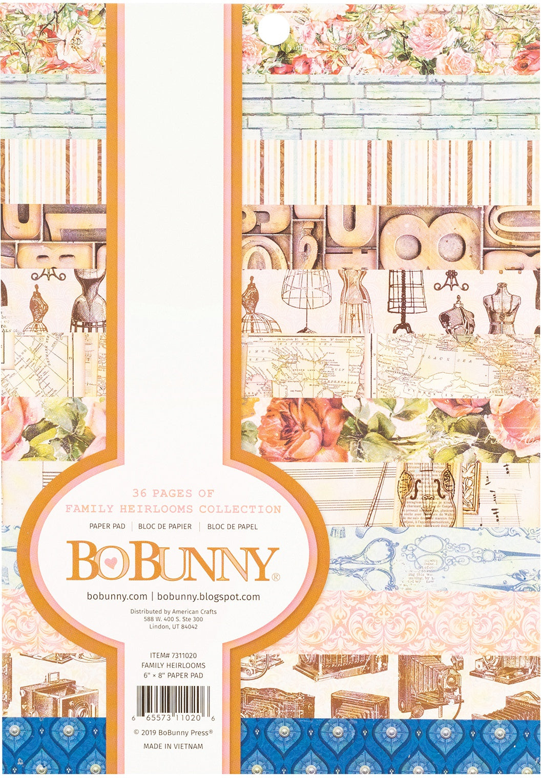 Bobunny Single-Sided Paper Pad 6"X8" 36/Pkg-Family Heirlooms, 12 Designs/3 Each