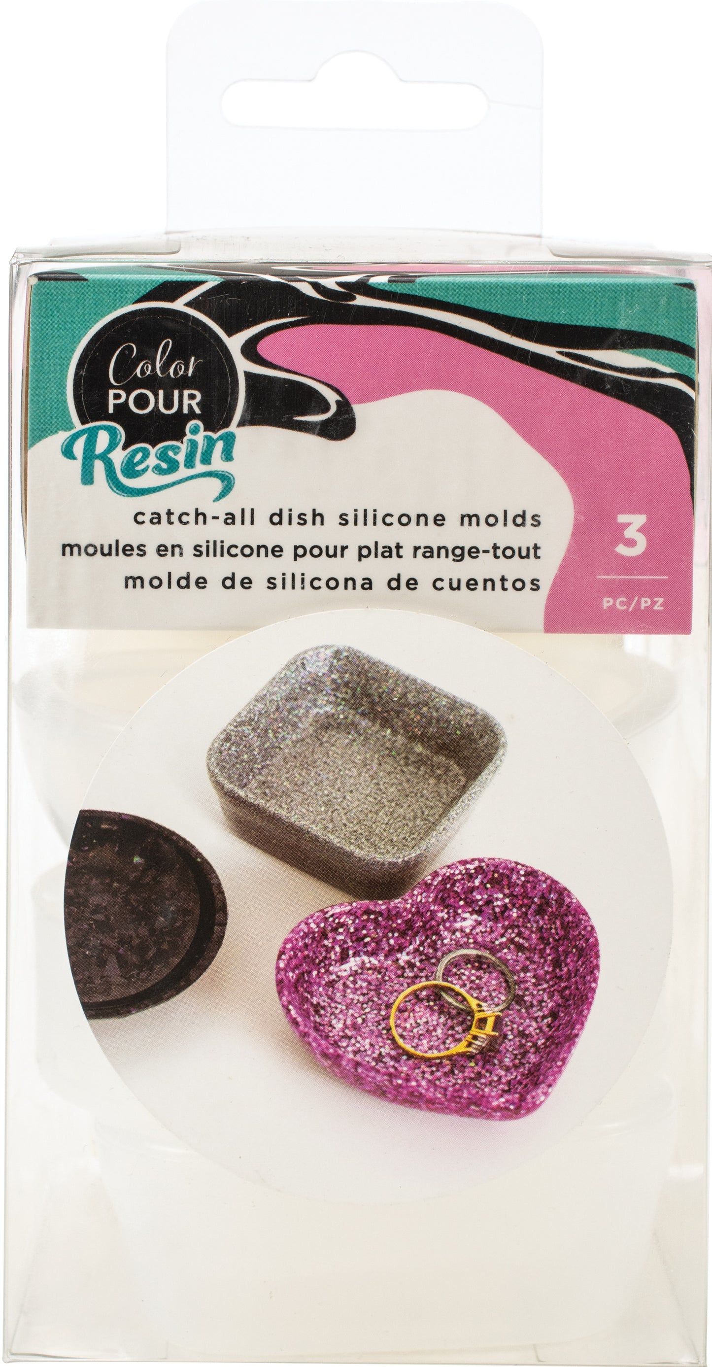American Crafts Color Pour Resin Mold 3/Pkg-Catch All Dish - Square, Circle & Heart