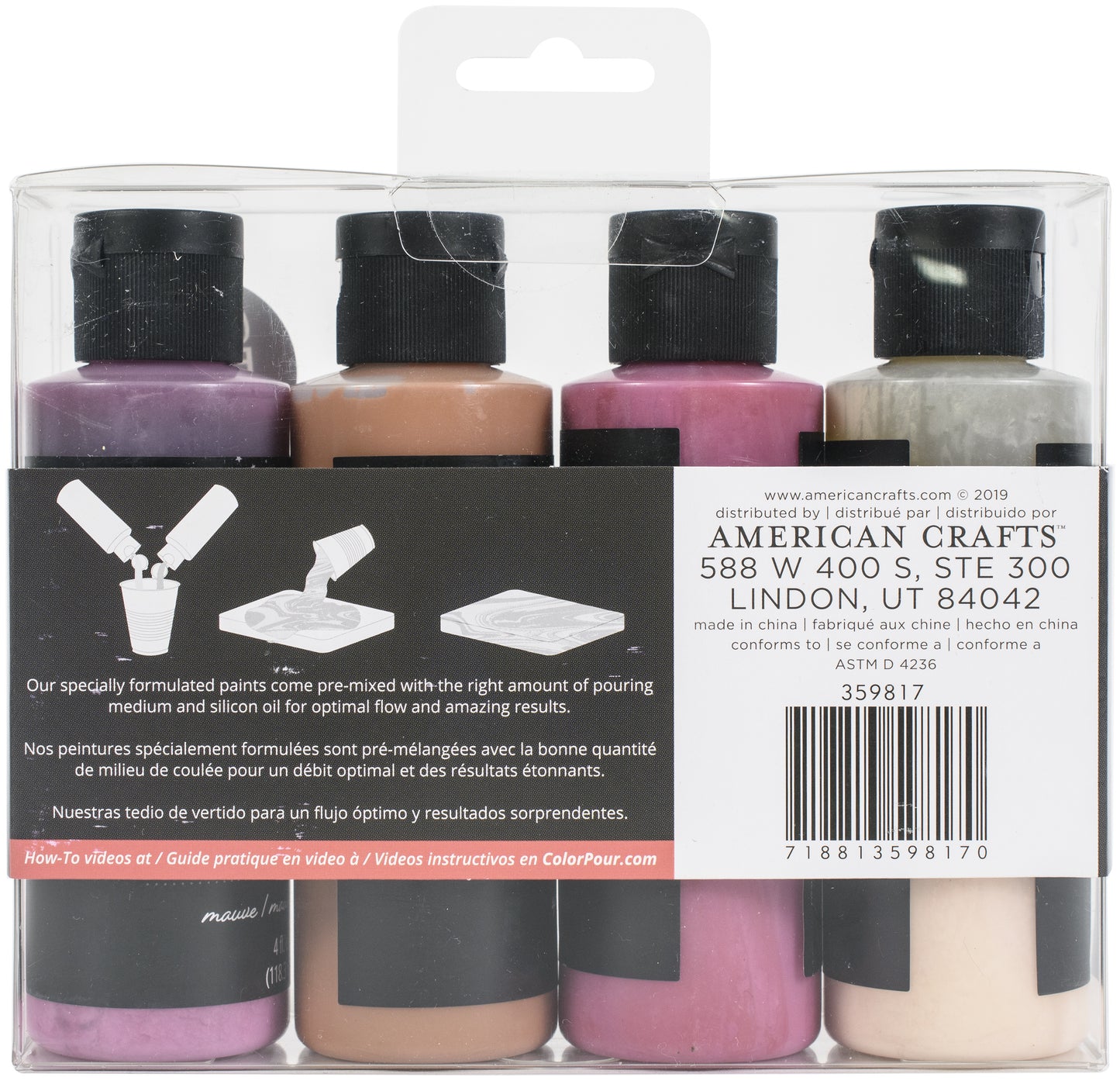 American Crafts Color Pour Magic Pre-Mixed Paint Kit 4/Pkg-Amber Drift