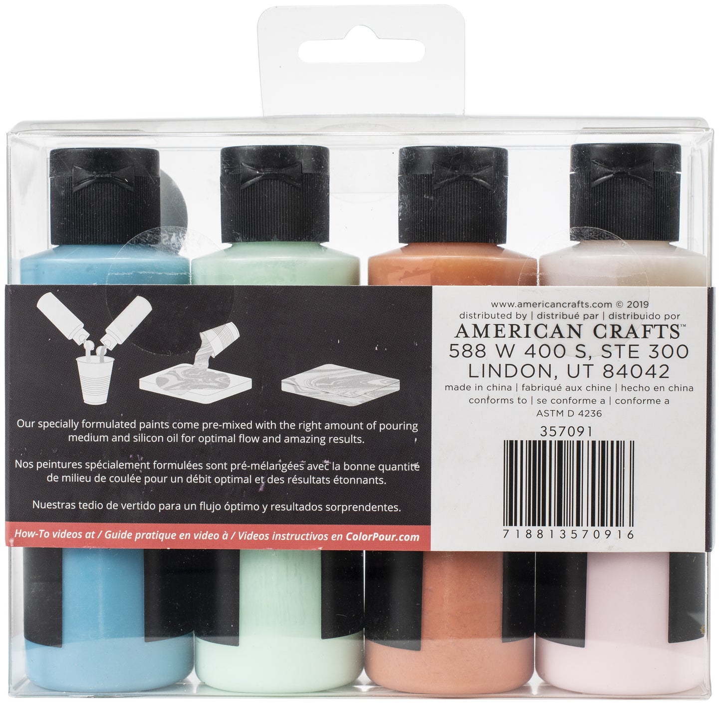 American Crafts Color Pour Magic Pre-Mixed Paint Kit 4/Pkg-Poppy Field
