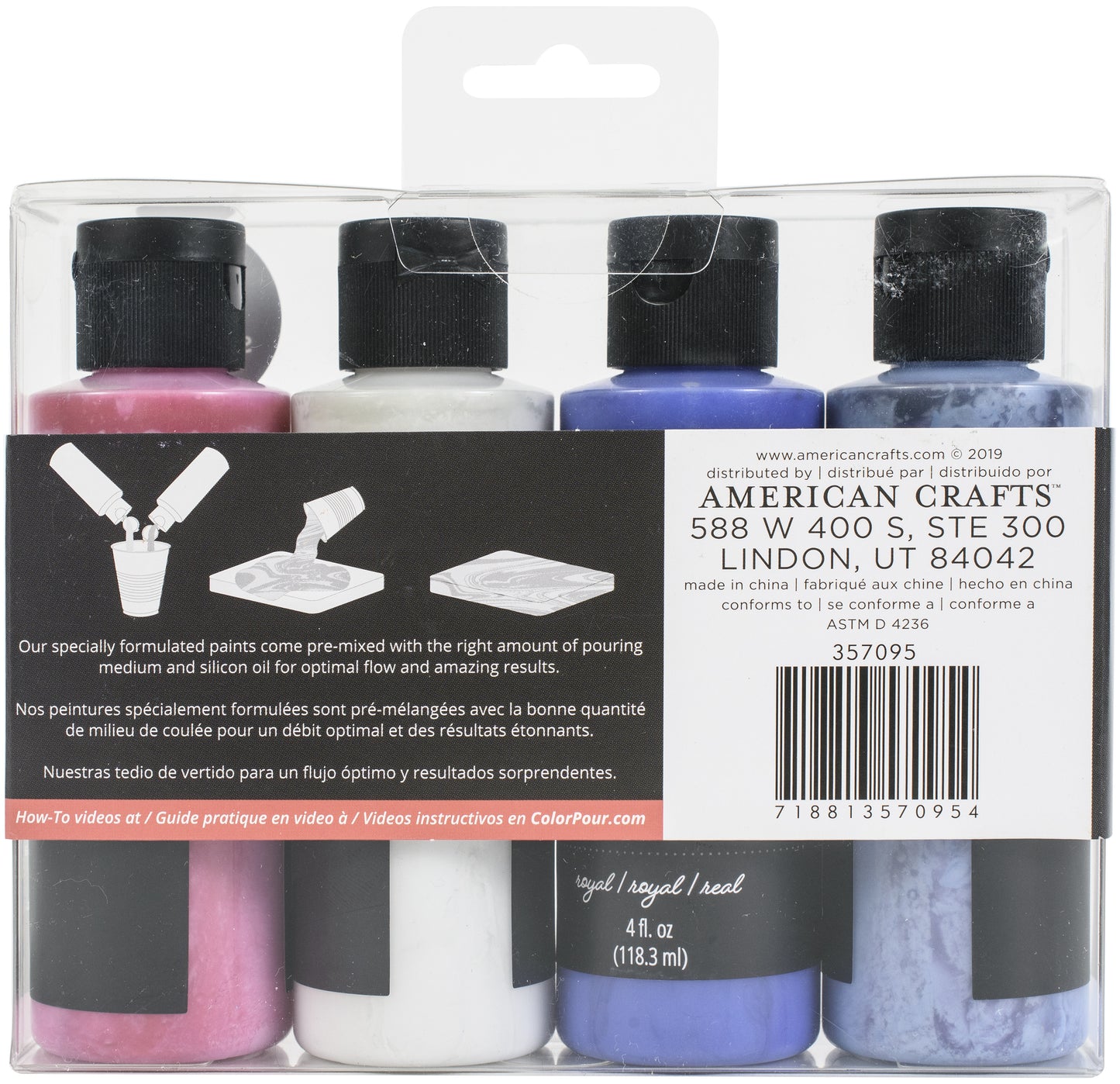 American Crafts Color Pour Magic Pre-Mixed Paint Kit 4/Pkg-Cool Opal