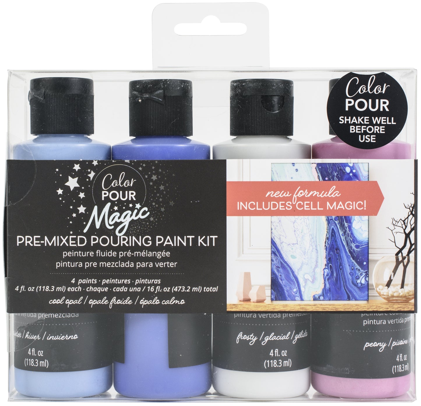 American Crafts Color Pour Magic Pre-Mixed Paint Kit 4/Pkg-Cool Opal