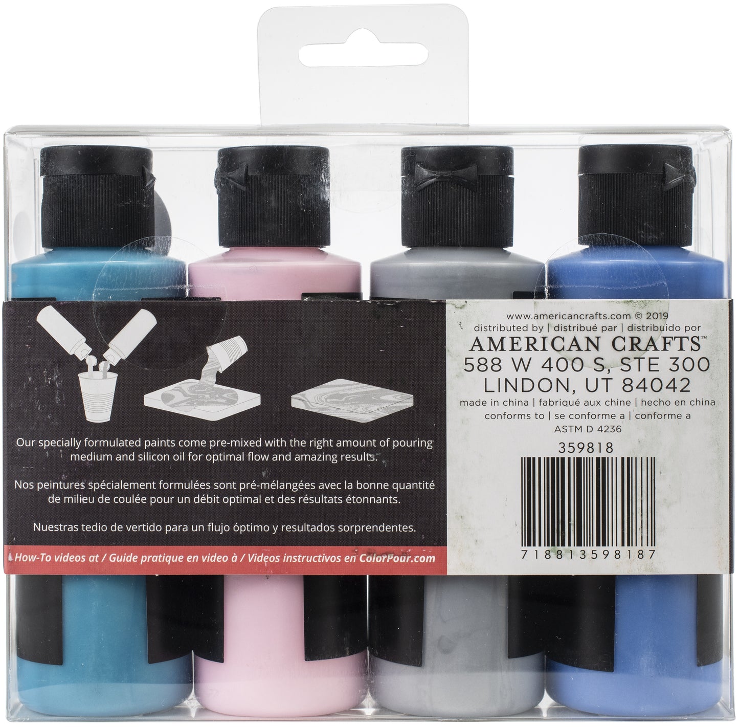 American Crafts Color Pour Magic Pre-Mixed Paint Kit 4/Pkg-Opal Flux