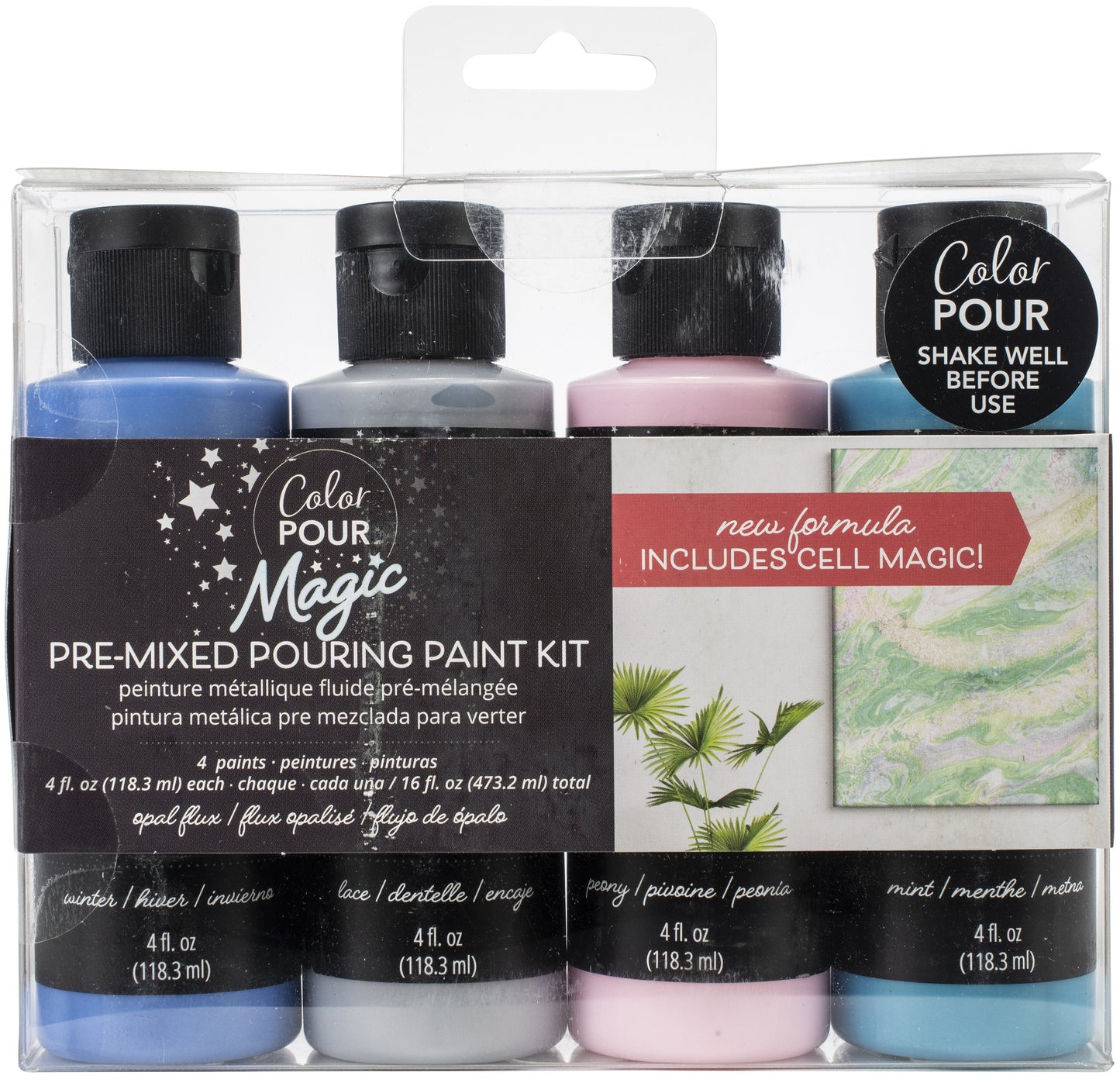 American Crafts Color Pour Magic Pre-Mixed Paint Kit 4/Pkg-Opal Flux