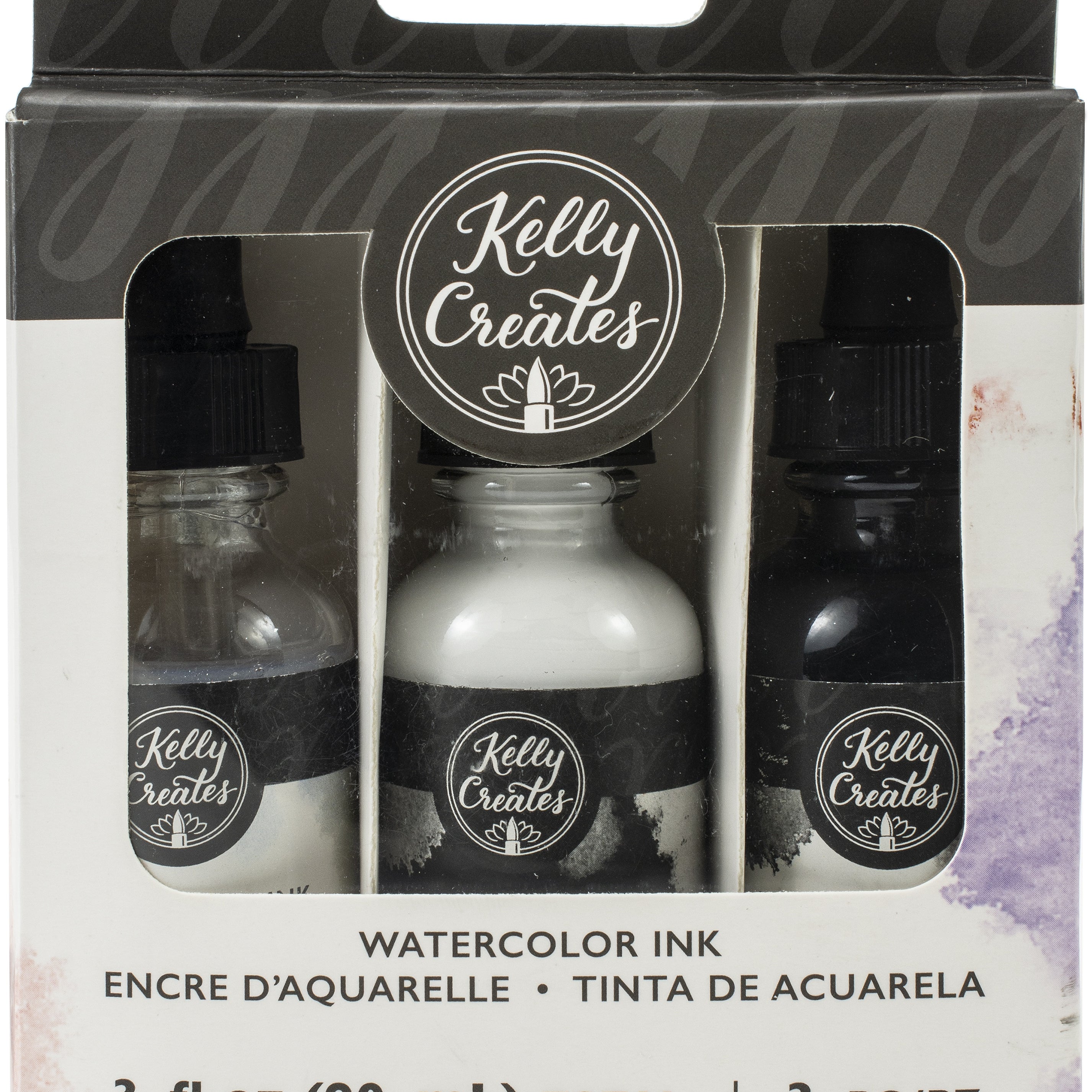 Kelly Creates Liquid Watercolor Set 3/Pkg-Black, White & Iridescent