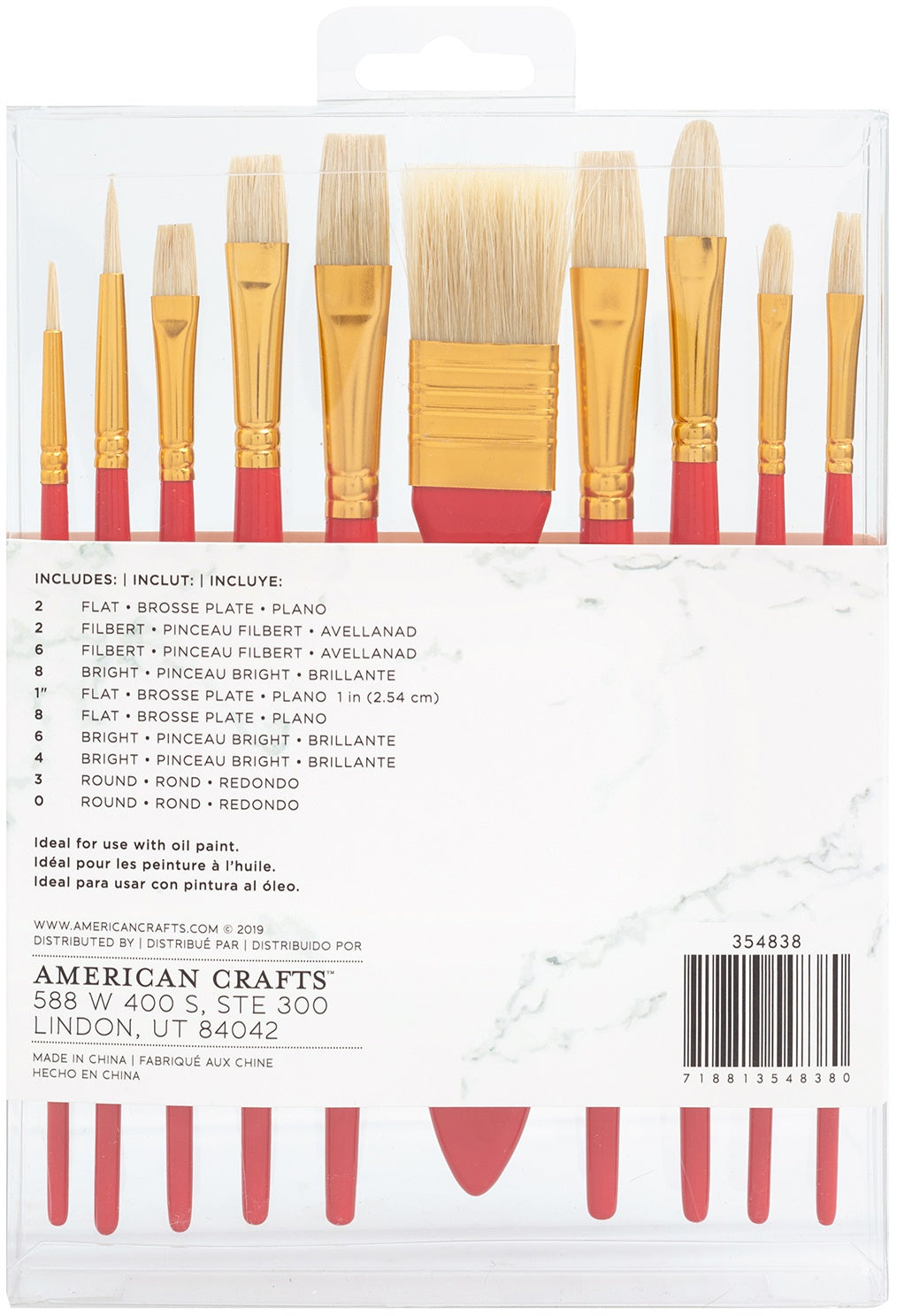 Art Supply Basics Oil Hog Hair Brush Set-10/Pkg