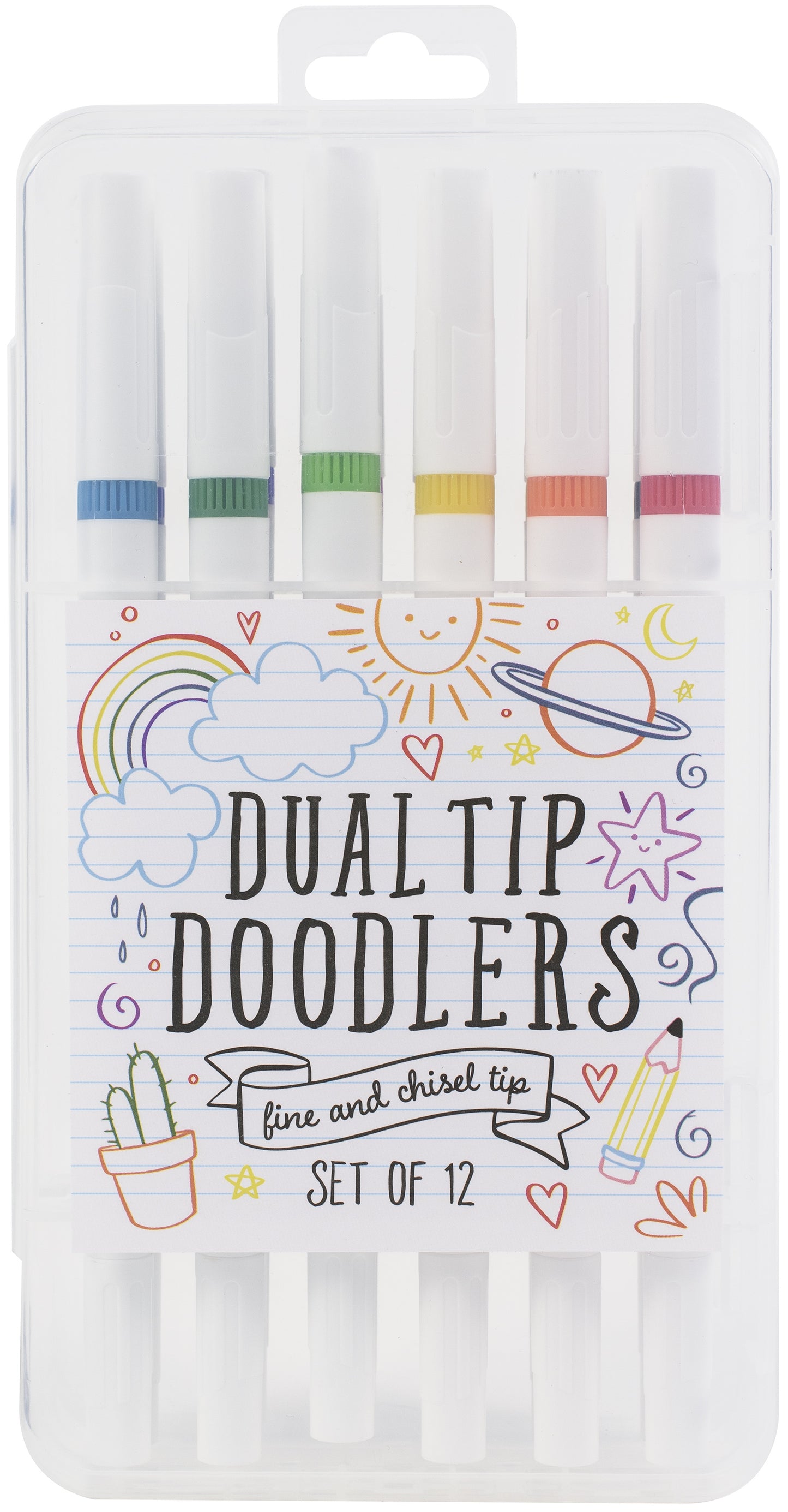 New Detail Doodlers 12 Pieces Fine Tipped Felt Markers & Storage Case  Latching