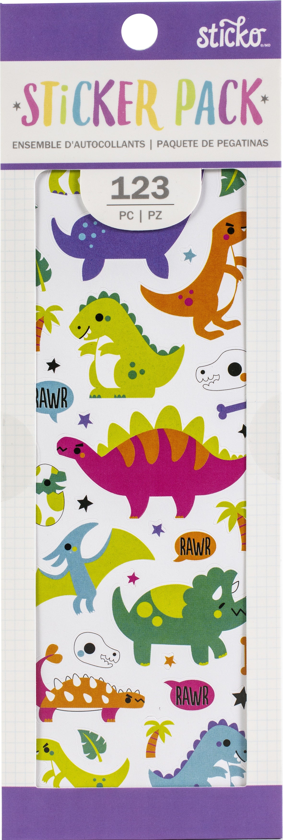 Sticko Sticker Pack-Dinosaur, 123/Pkg
