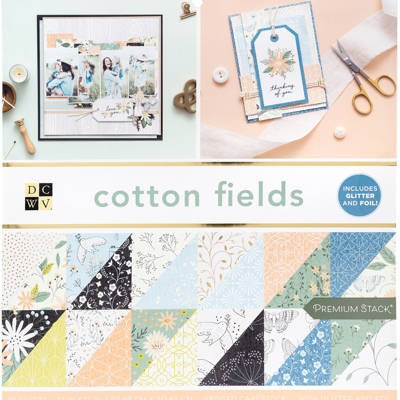 DCWV Double-Sided 12x12" Cardstock Stack - Cotton Fields