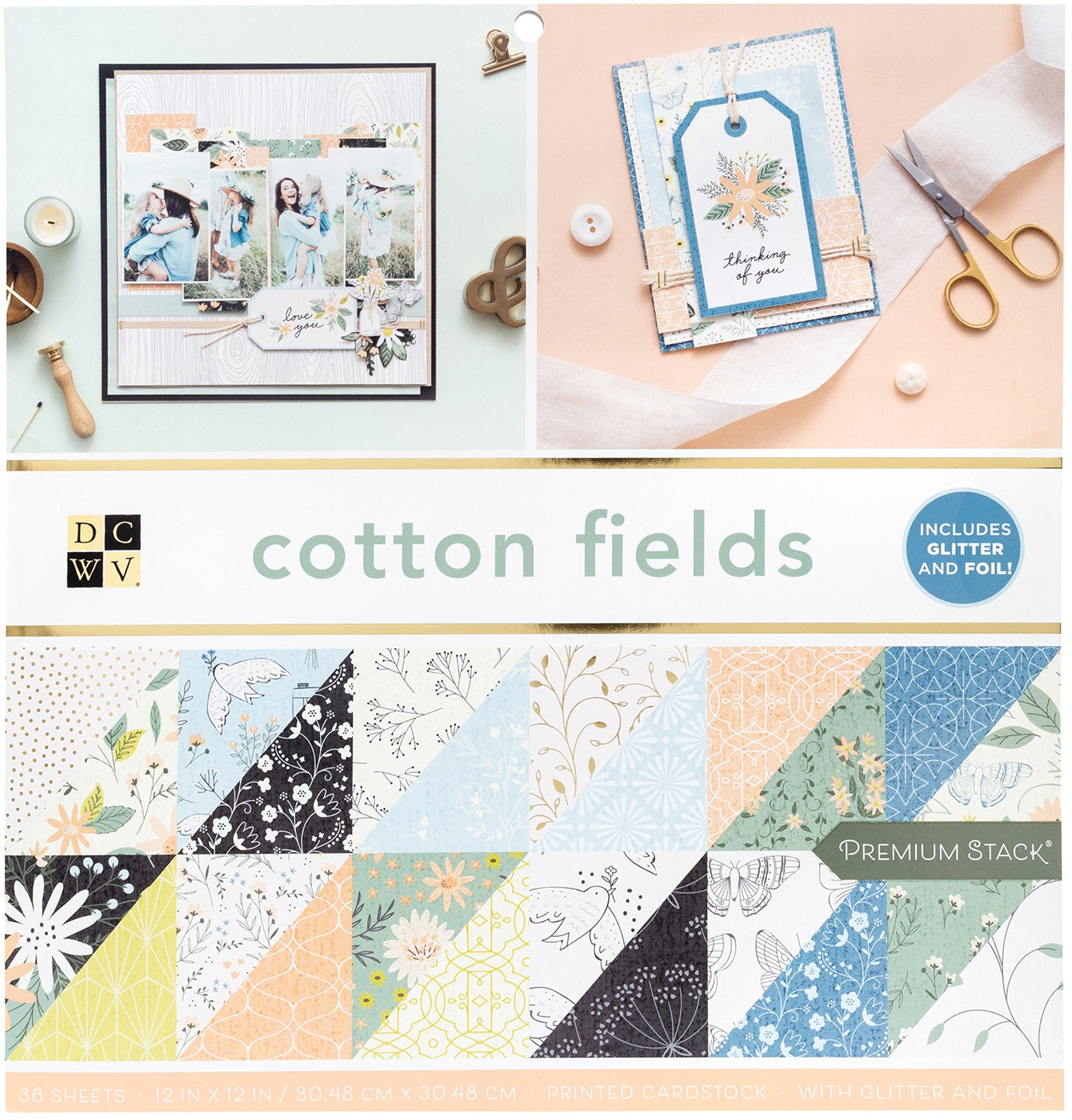 DCWV Double-Sided 12x12" Cardstock Stack - Cotton Fields