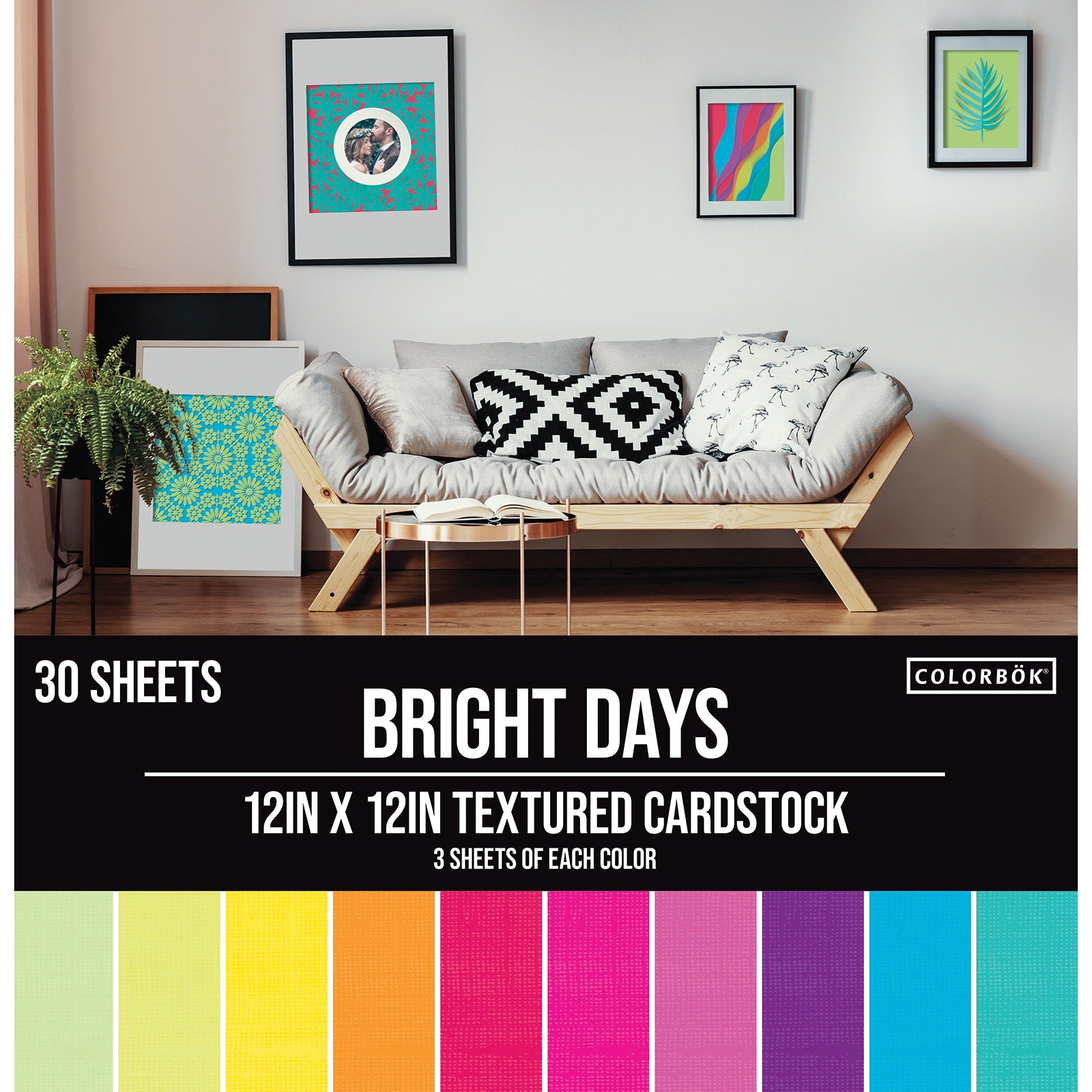 Colorbok 12x12" Textured Cardstock Pad - Bright Days, 30 pack