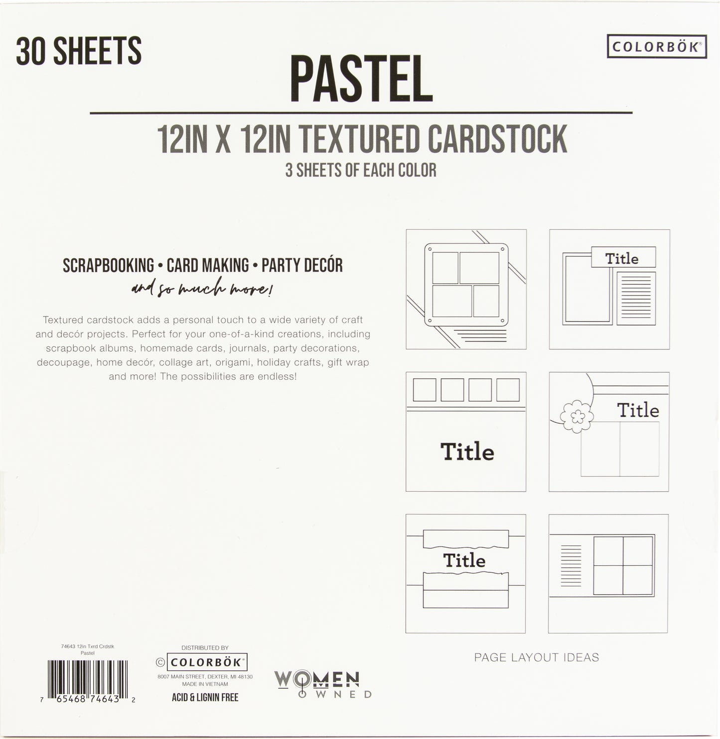 Colorbok Textured Cardstock Pad 12"X12" 30/Pkg-Pastel