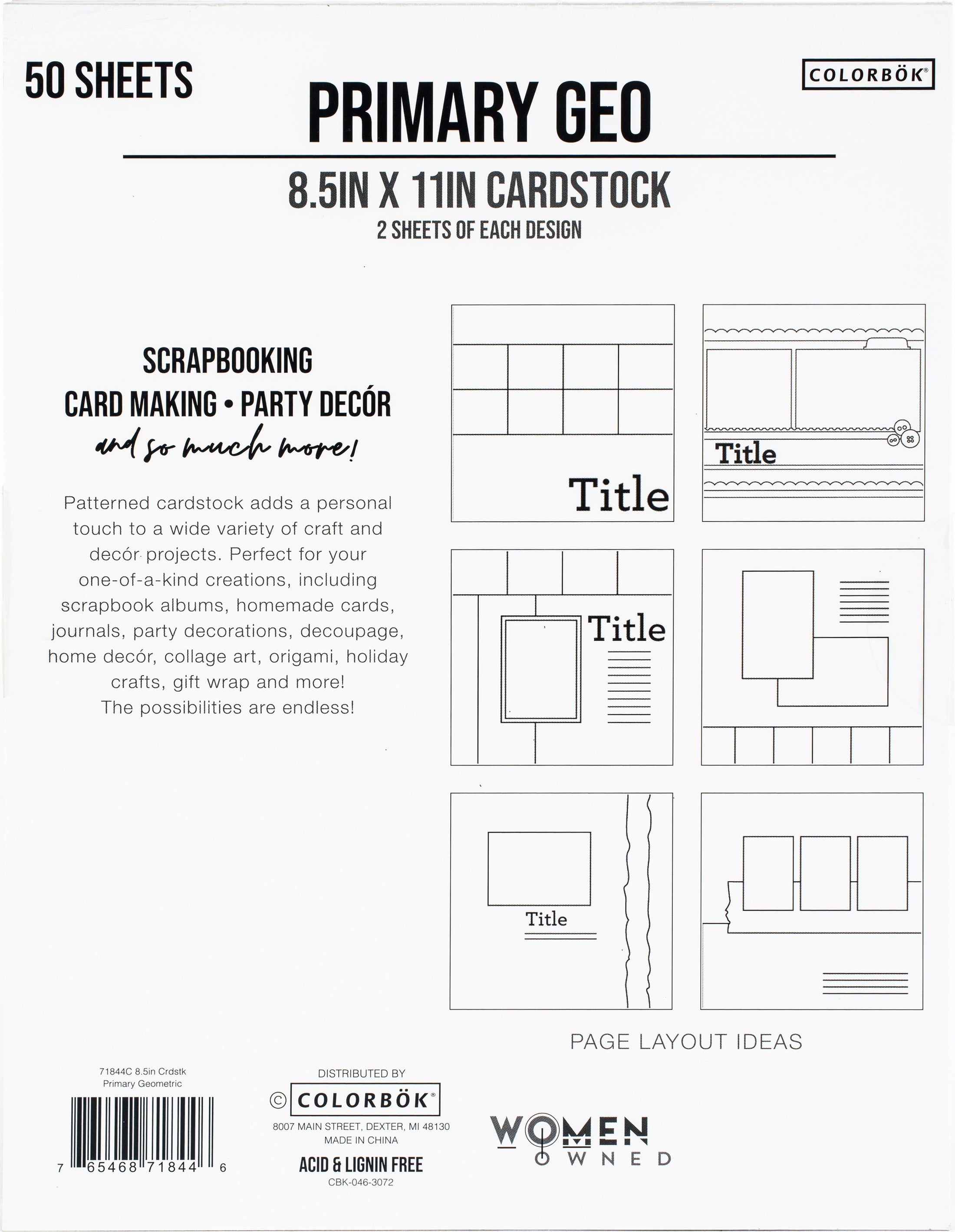 Colorbok Double Sided Cardstock 8.5"X11" 50/Pkg-Primary Geometric