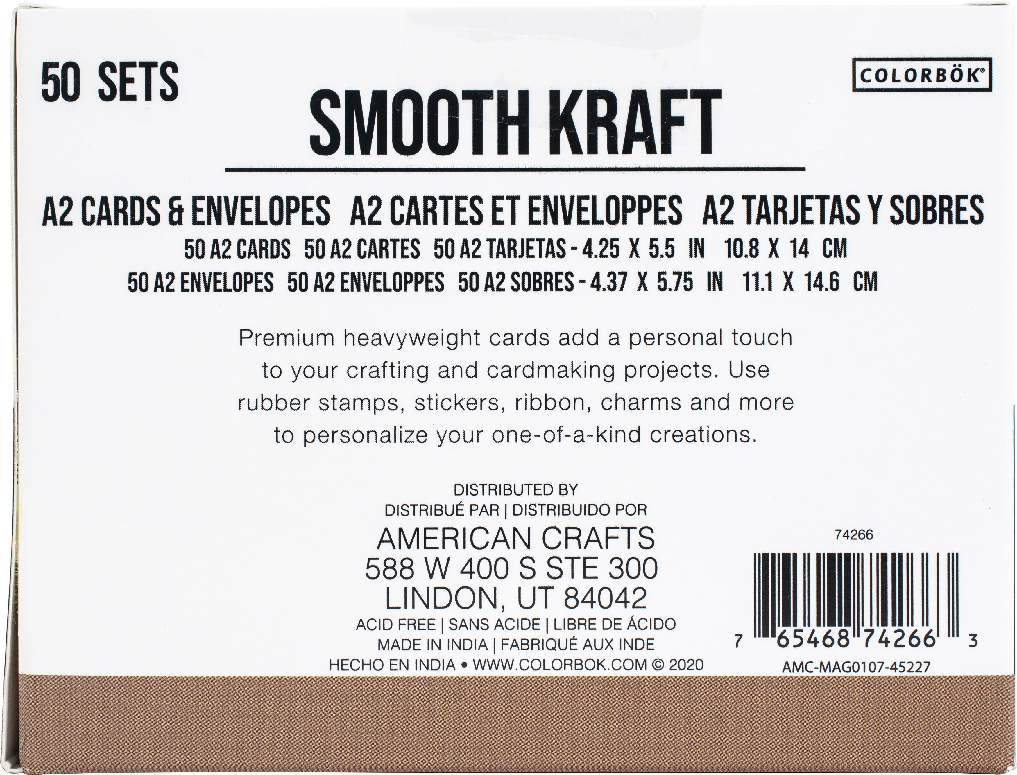 Colorbok A2 Cards W/Envelopes (4.375"X5.75") 50/Pkg-Kraft