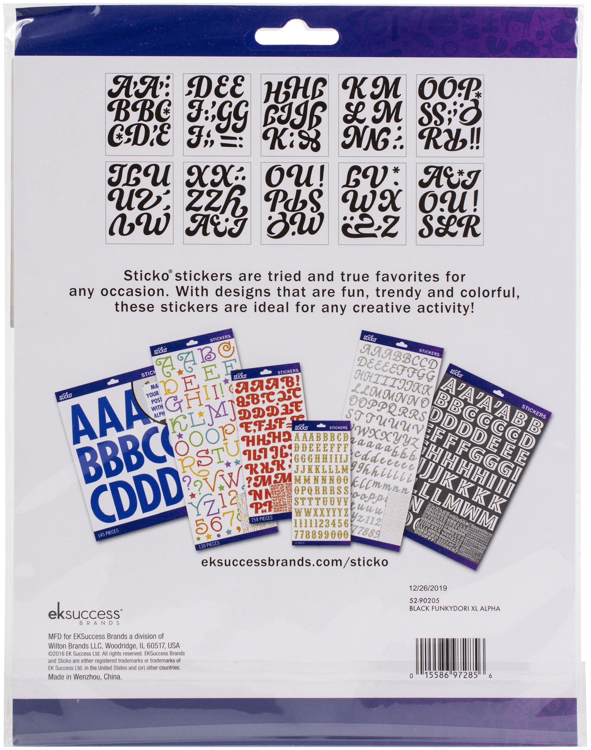 Sticko 121 Pack Script X Large Alphabet Stickers Black