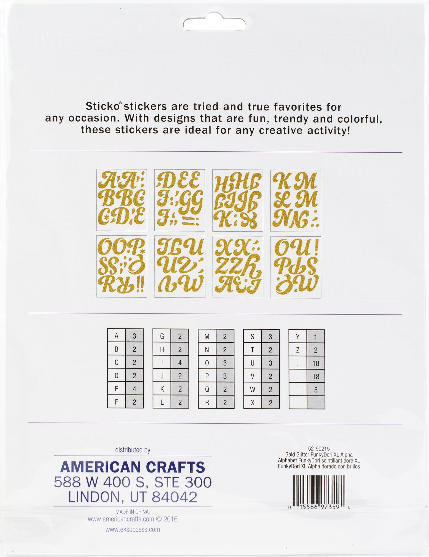 Sticko Alphabet Stickers 104/Pkg-Funkydori - Extra Large - Gold Glitter