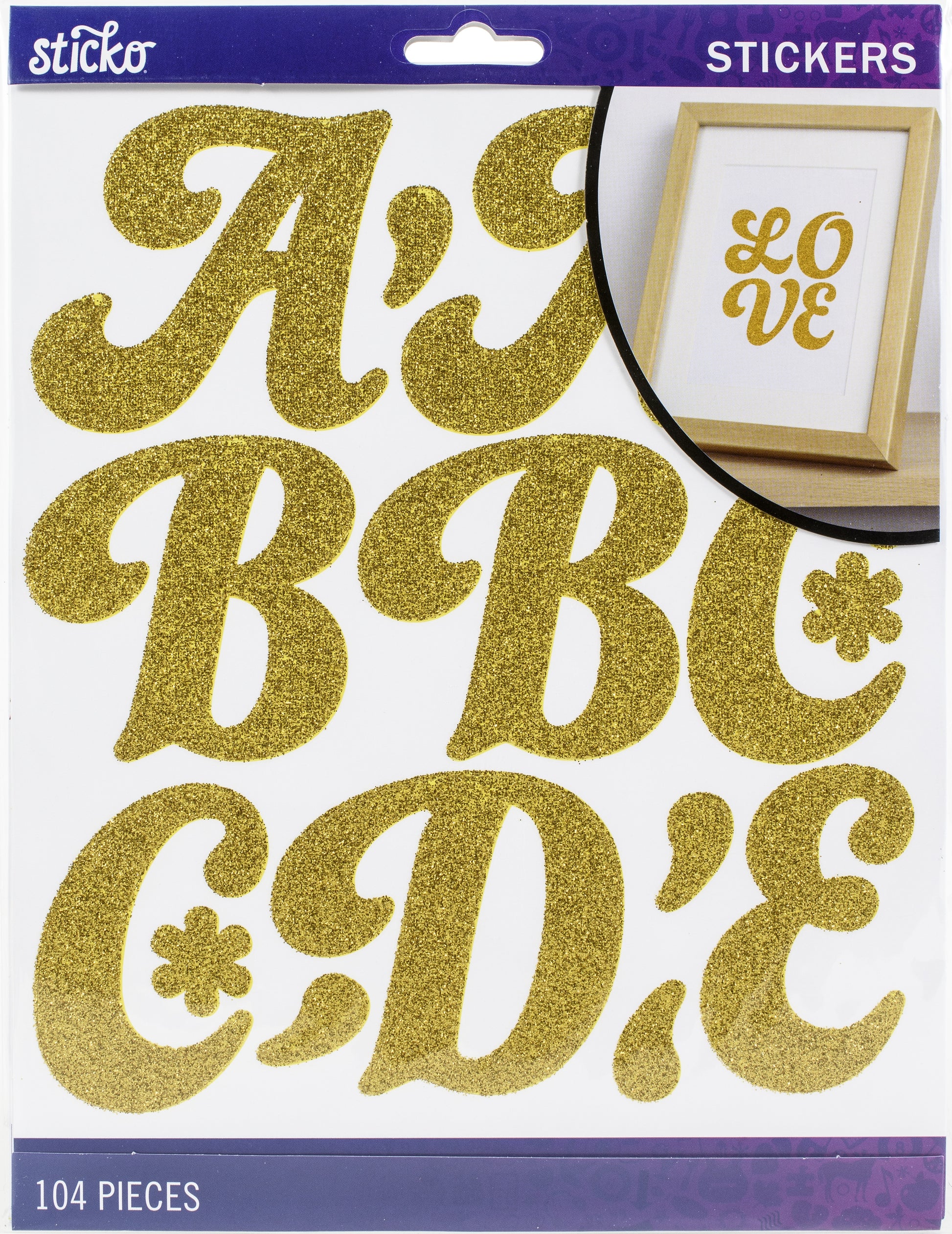 Sticko Alphabet Stickers-Gold Glitter Script Small - 015586816501