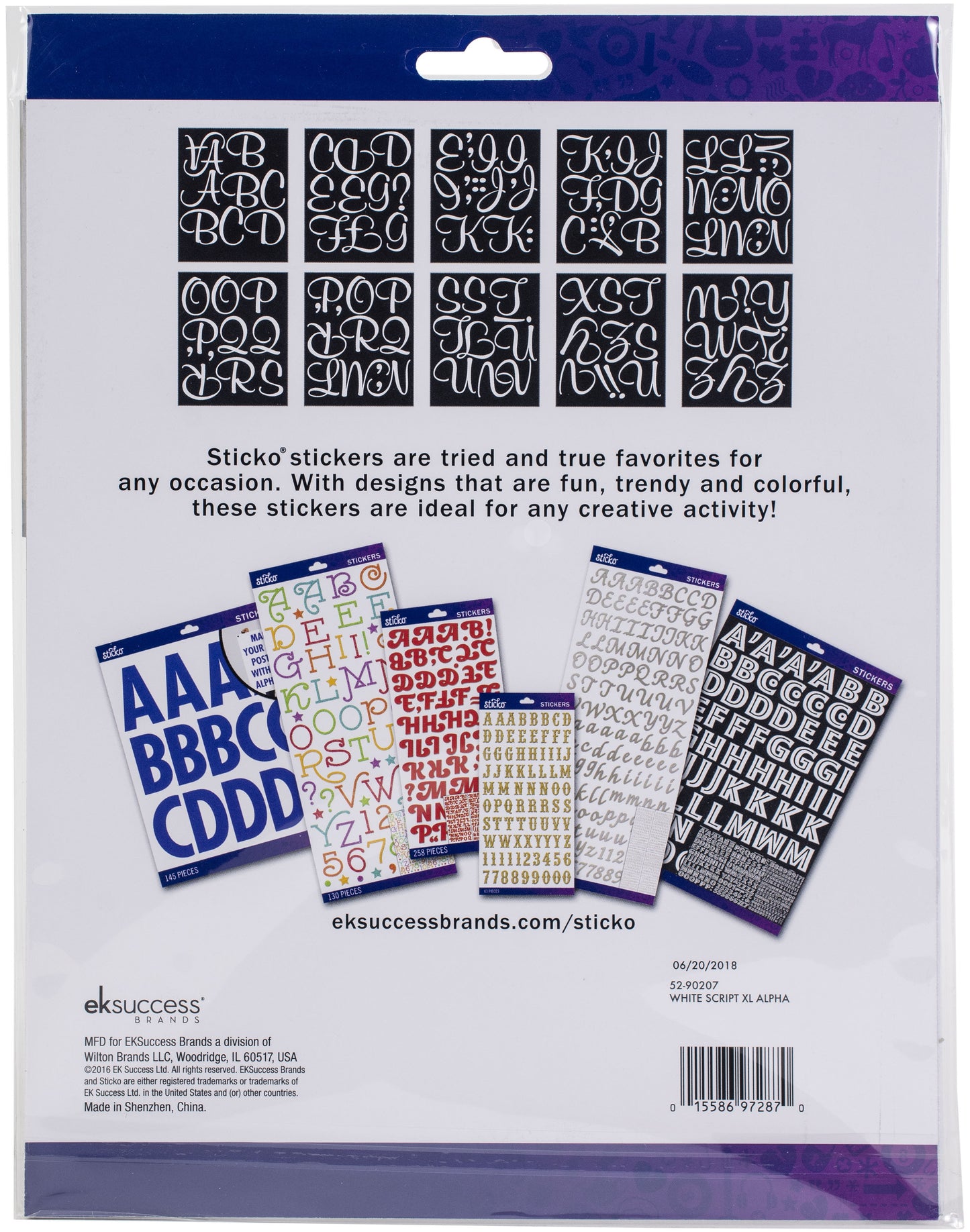 Sticko Alphabet Stickers 121/Pkg-Script - Extra Large - White