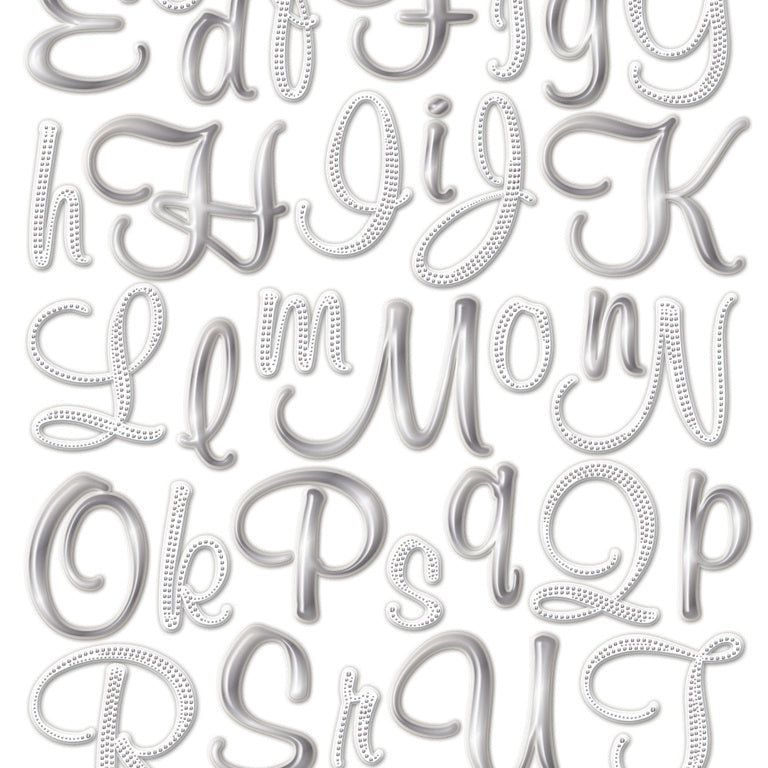 Sticko Alphabet Stickers - Script Small, Silver Foil, 104pcs