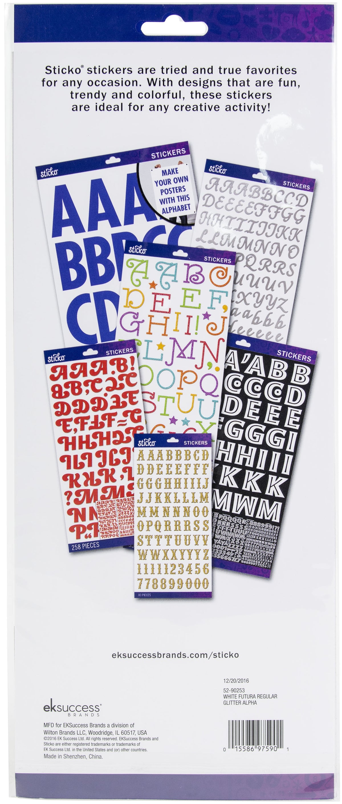 Stickko Sticko Alphabet Stickers-White Futura Glitter – American Crafts