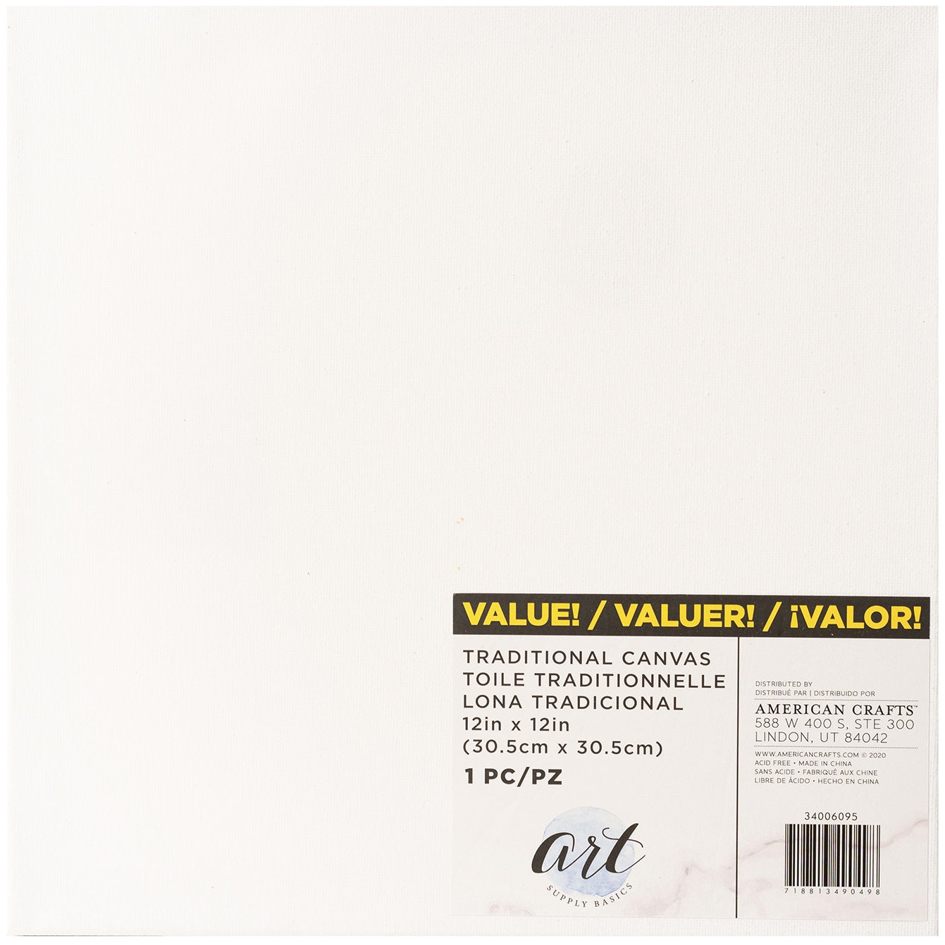 American Crafts Art Supply Basics Traditional Canvas-12x12"