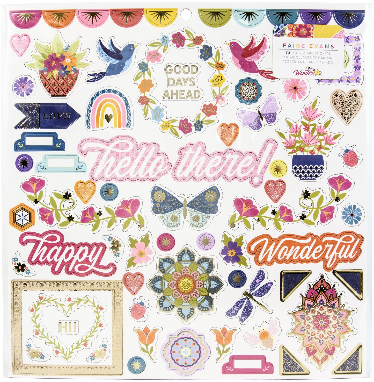 Paige Evans Wonders Chipboard Stickers 12"X12"-Icons & Phrase