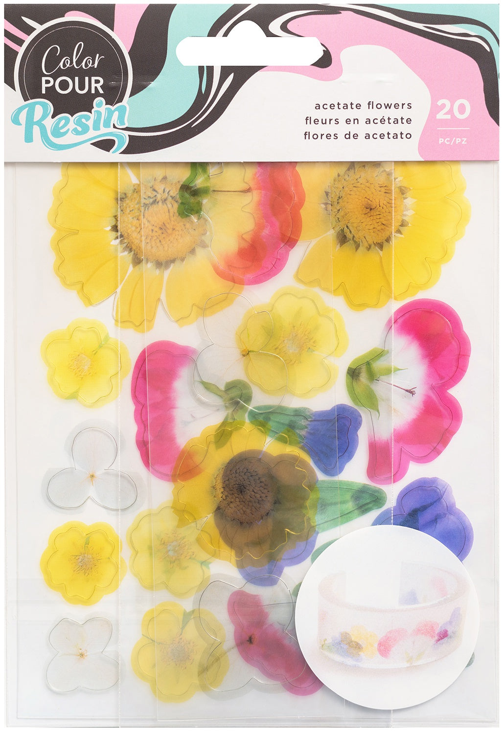 American Crafts Color Pour Resin Mix Ins 20/Pkg-Acetate Flowers