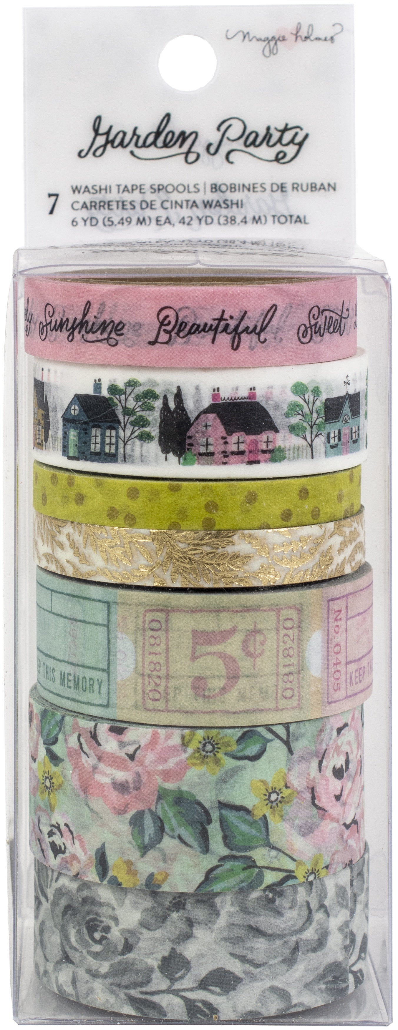 Maggie Holmes Garden Party Washi Tape 7/Pkg-W/Gold Foil Accents