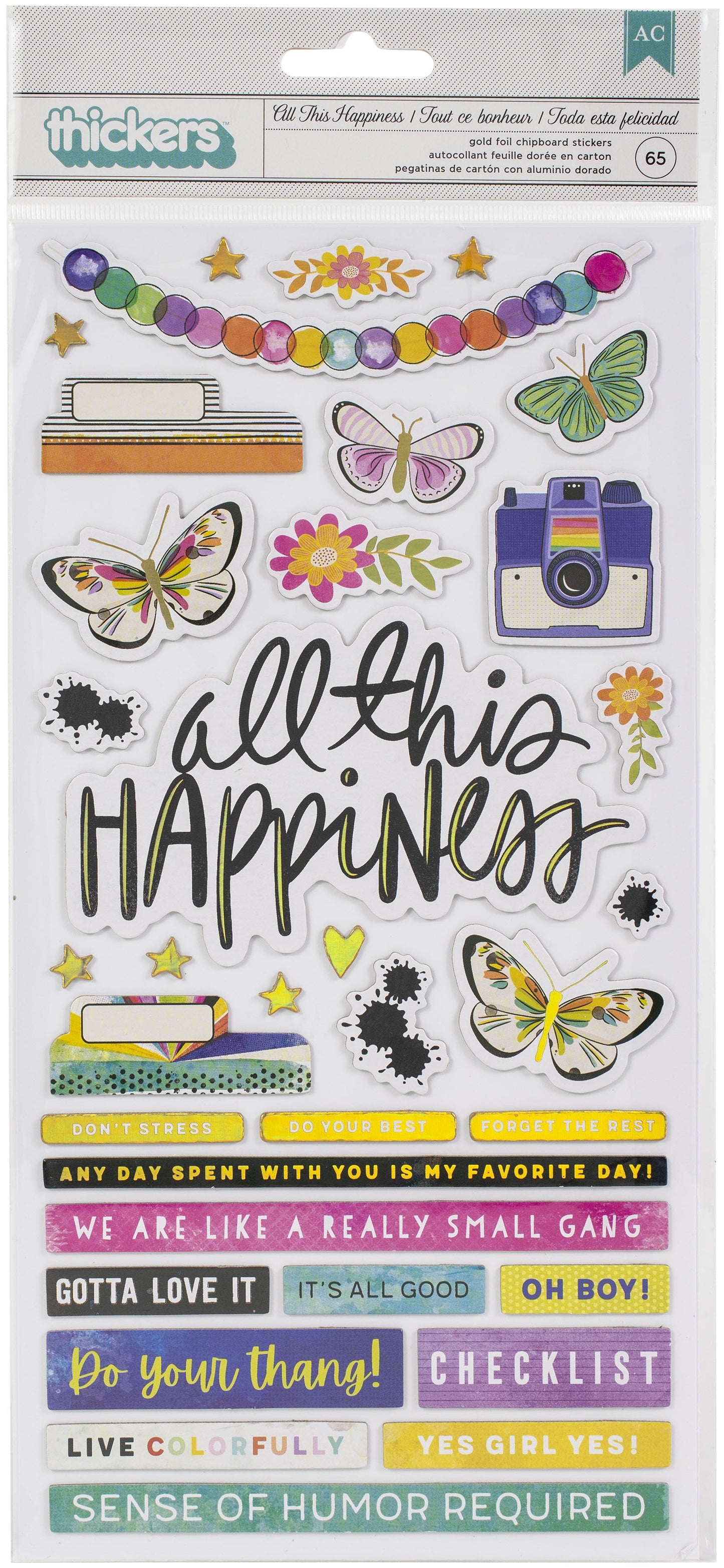 Vicki Boutin Color Study Thickers Stickers 65/Pkg-All This Happiness Phrase/Chipboard