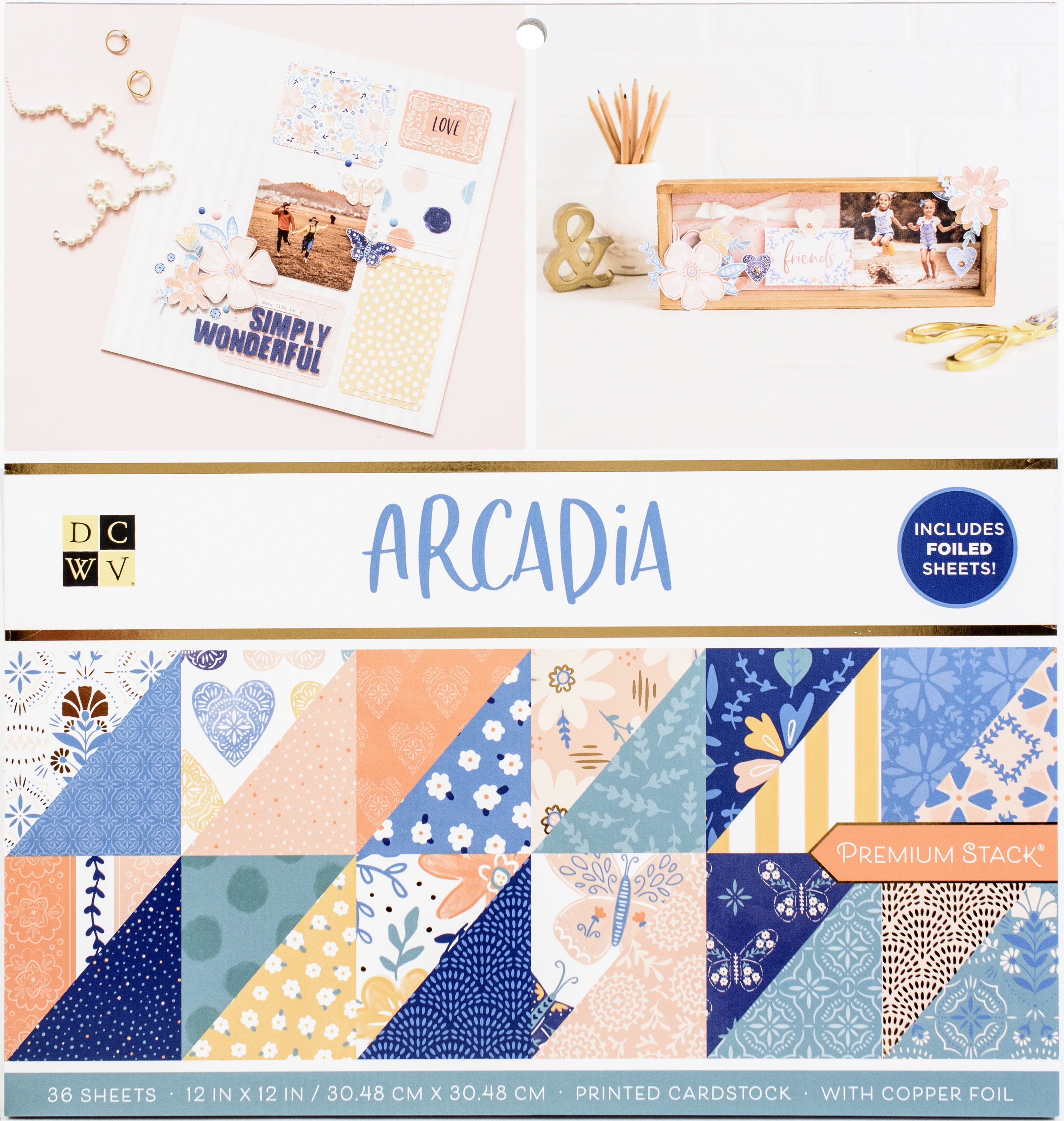 DCWV Double-Sided 12x12" Cardstock Stack - Arcadia, with Copper Foil