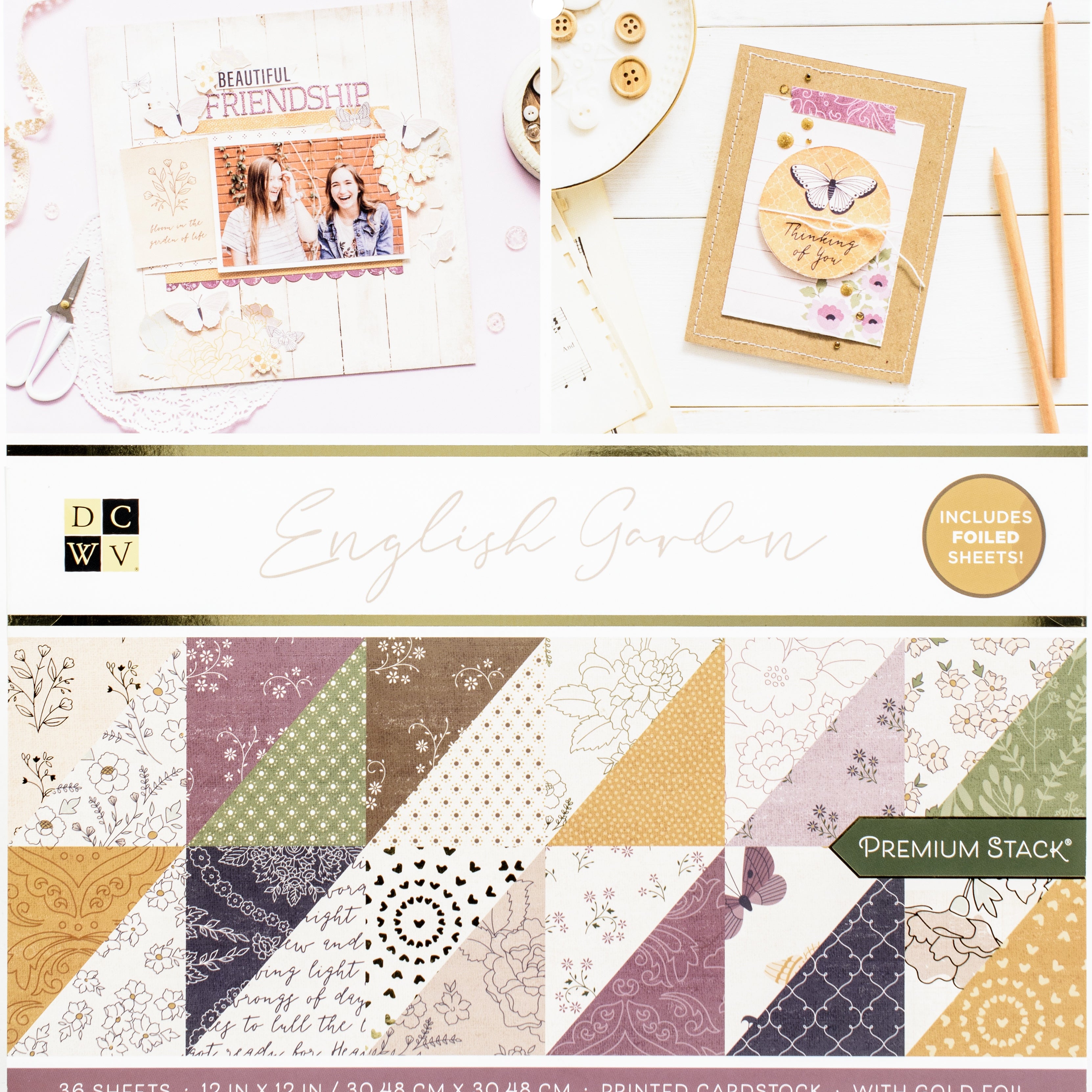 DCWV Double-Sided 12x12" Cardstock Stack - English Garden, with Gold Foil