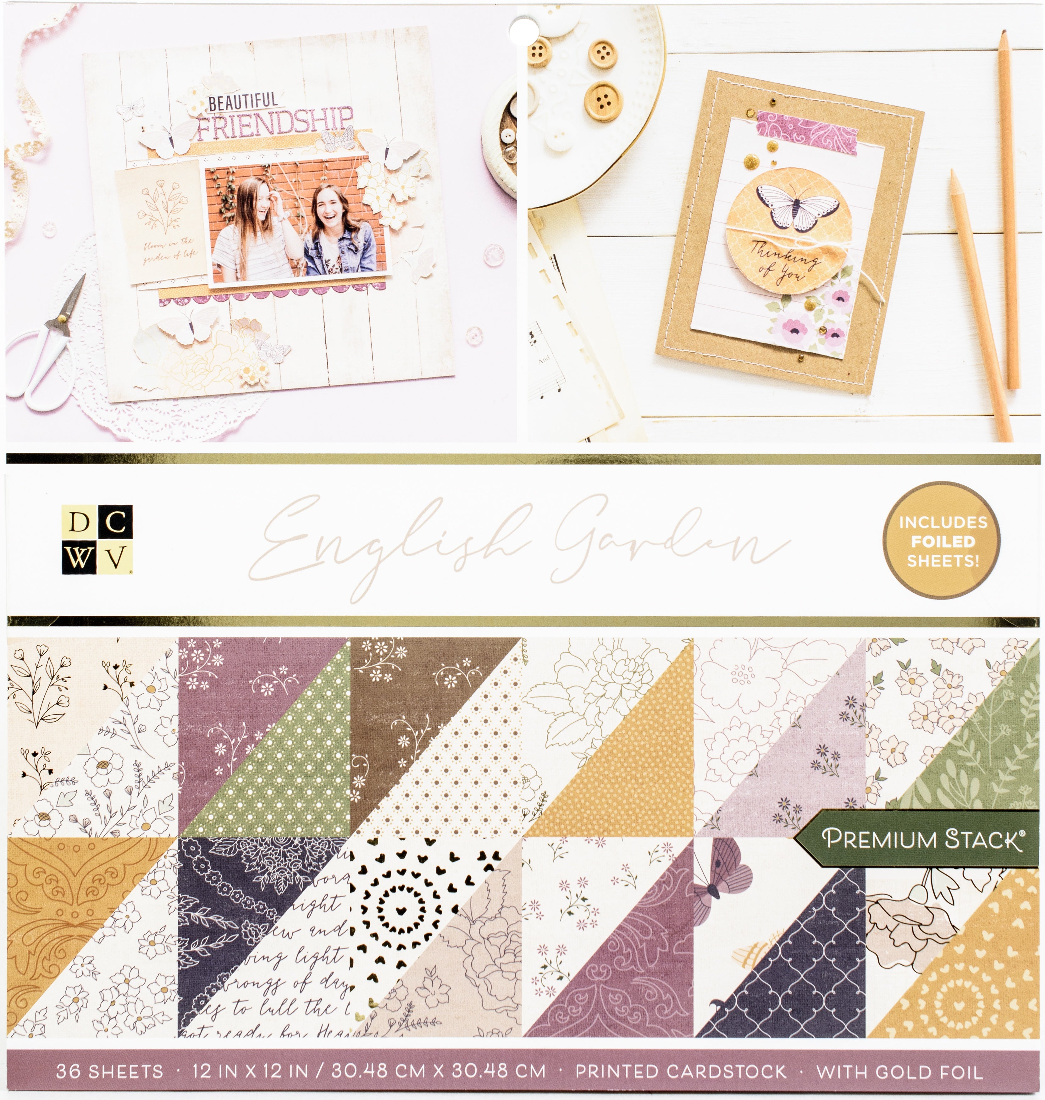 DCWV Double-Sided 12x12" Cardstock Stack - English Garden, with Gold Foil