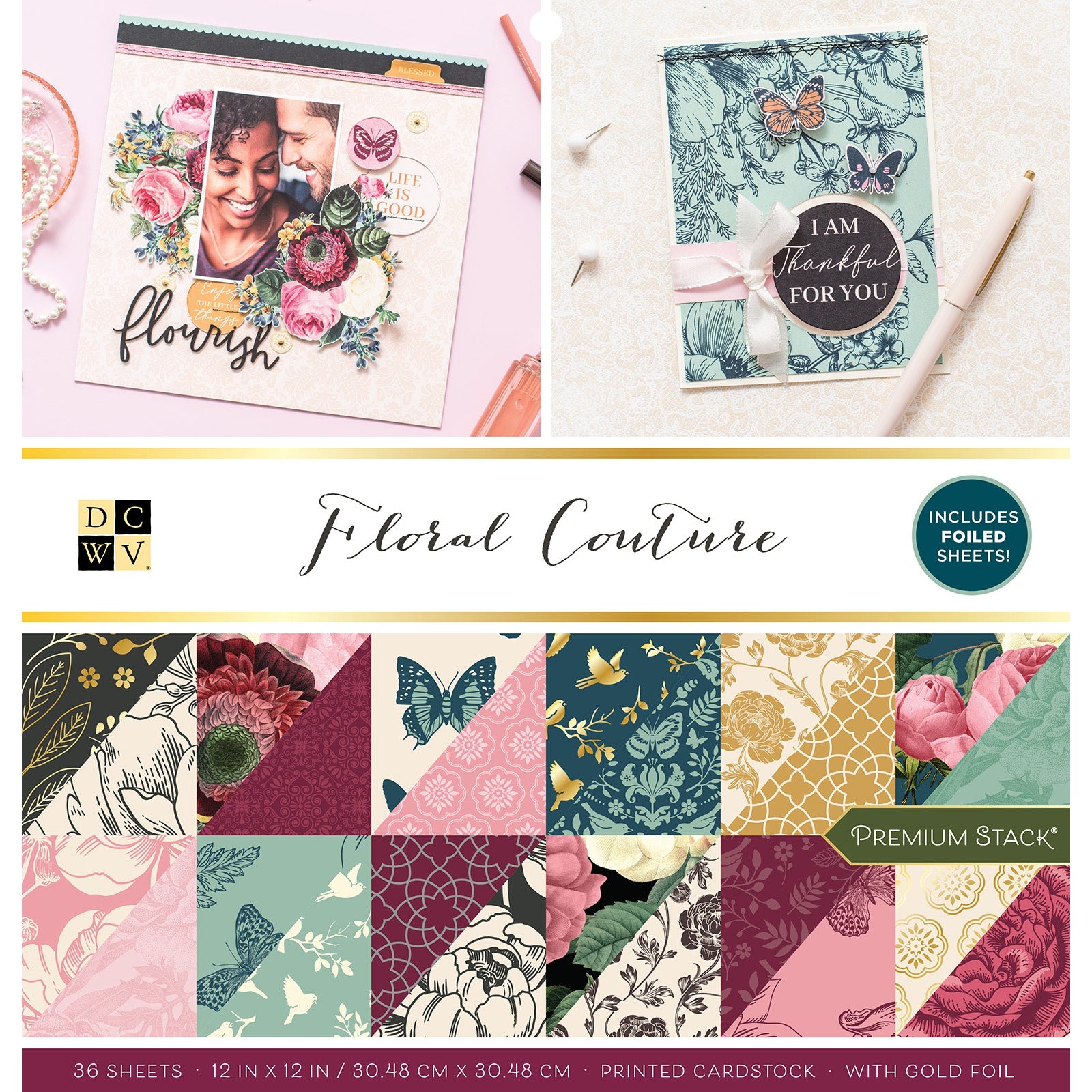DCWV Floral Couture Double-Sided 12x12" Cardstock Stack