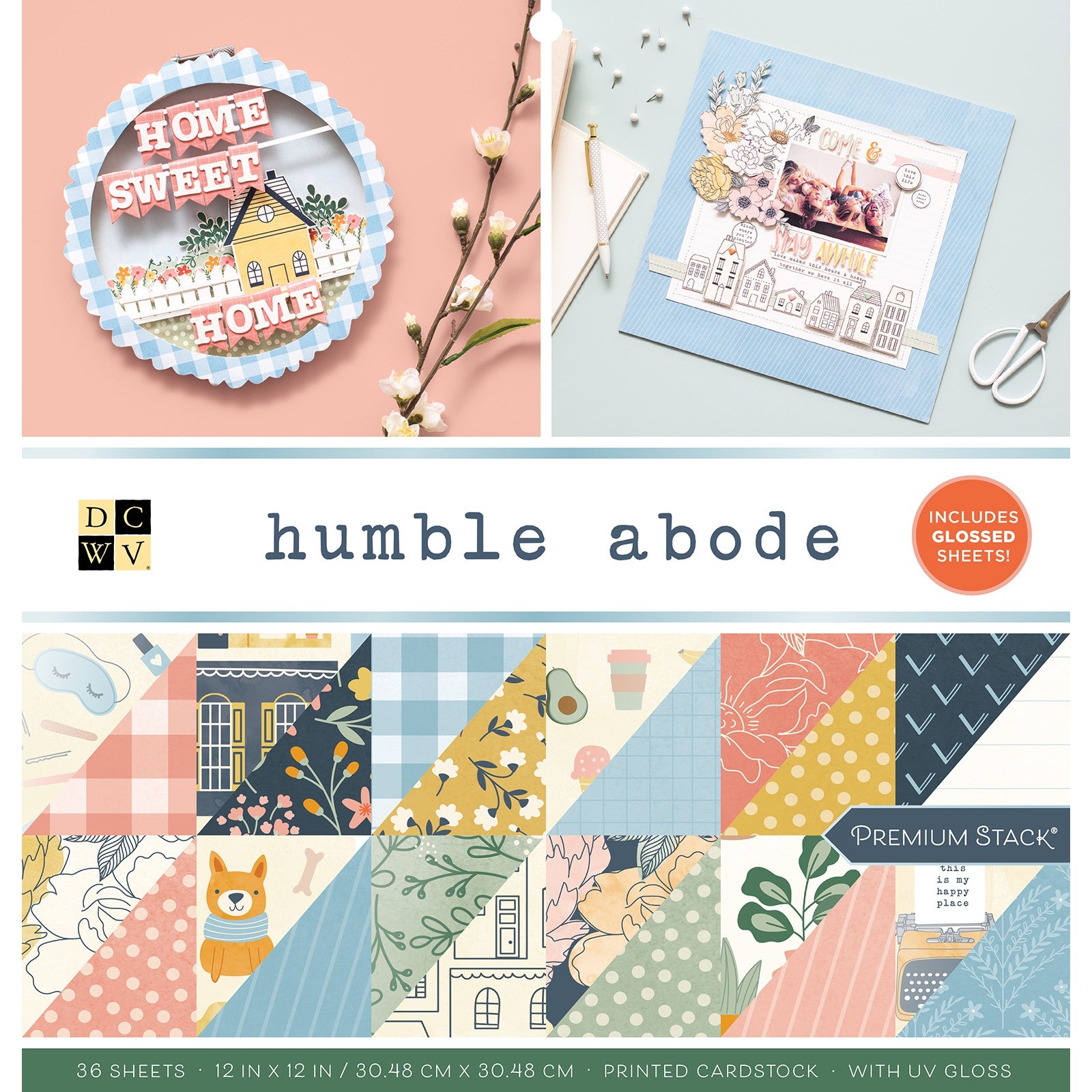 DCWV Double-Sided 12x12" Cardstock Stack - Humble Abode, with Gold Foil