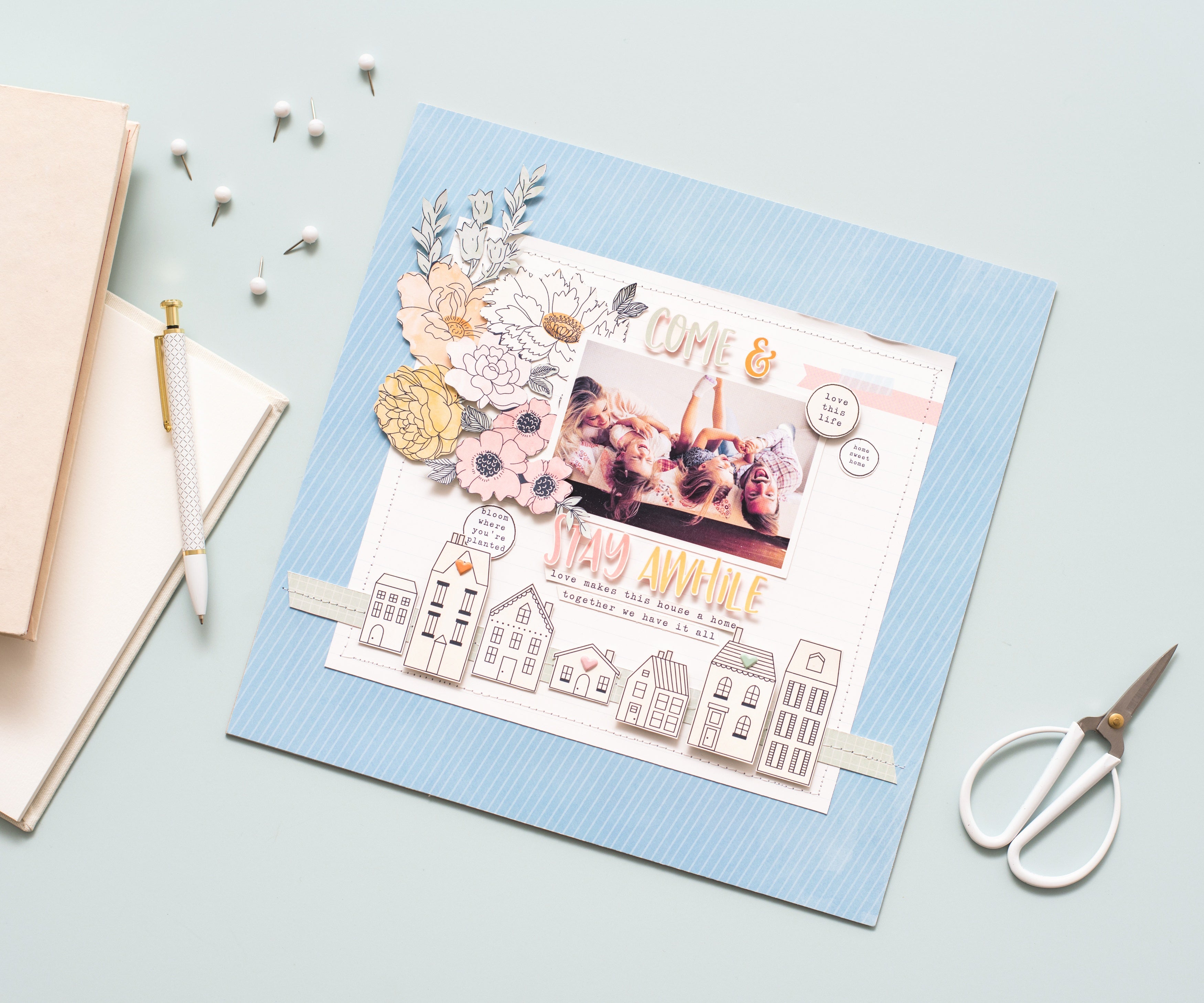 DCWV Double-Sided 12x12" Cardstock Stack - Humble Abode, with Gold Foil