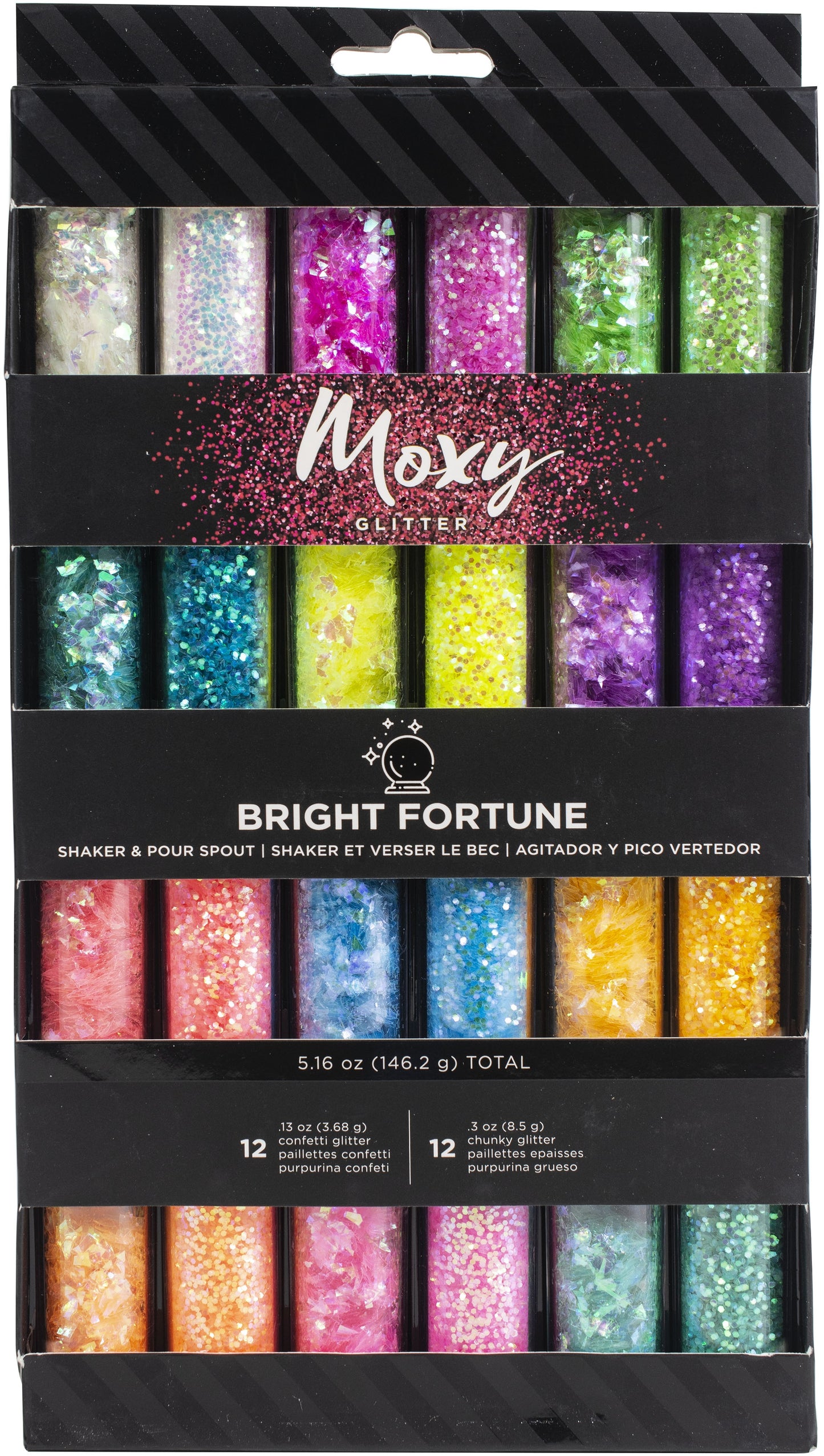 Moxy Chunky & Confetti Glitter .3oz 24/Pkg-Bright Fortune