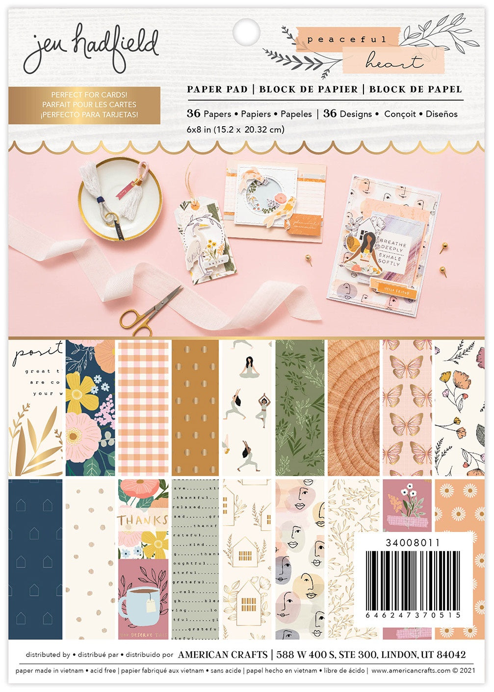 American Crafts Single-Sided Paper Pad 6"X8" 36/Pkg-Jen Hadfield Peaceful Heart