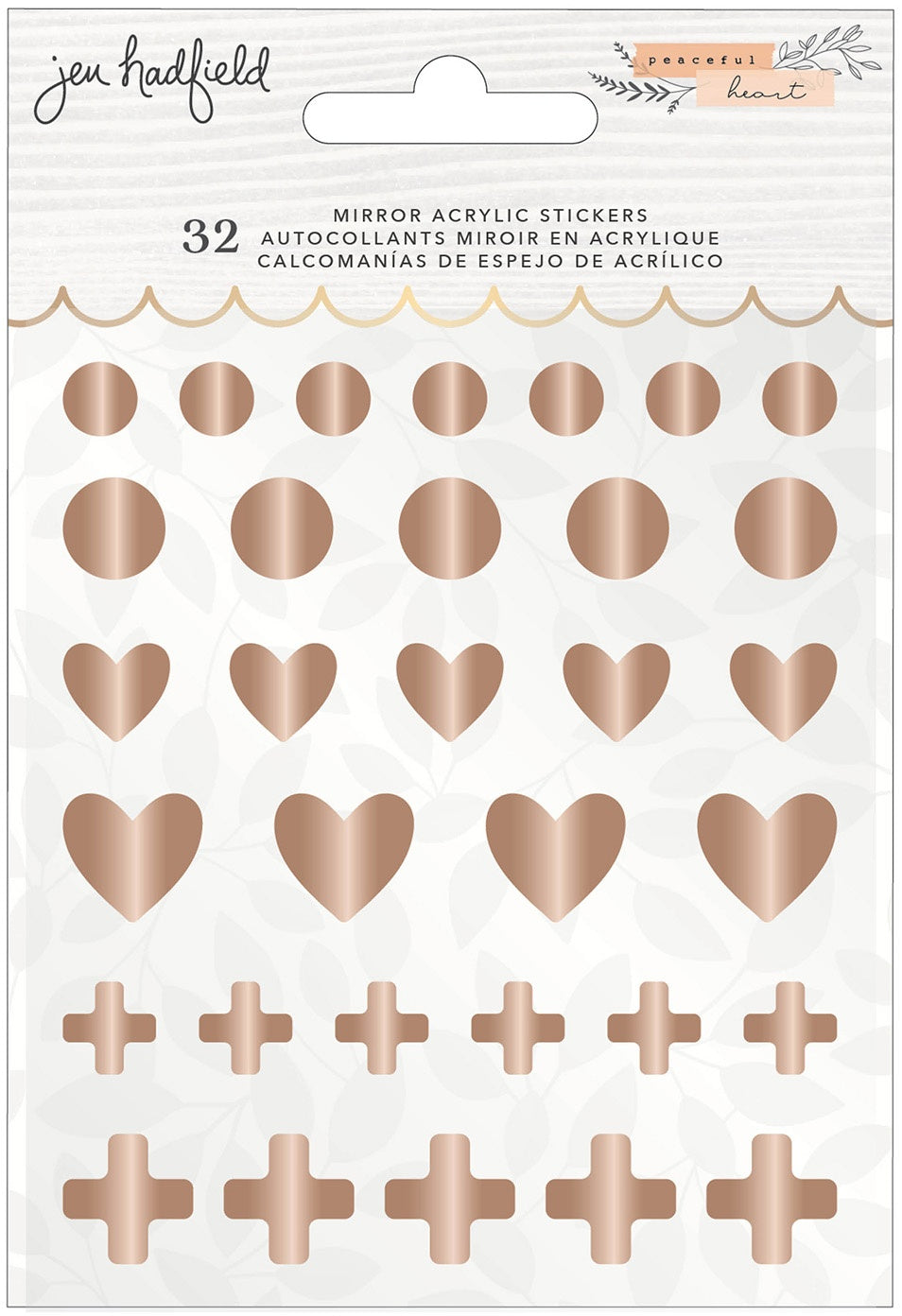 Jen Hadfield Peaceful Heart Mirror Acrylic Stickers 32/Pkg
