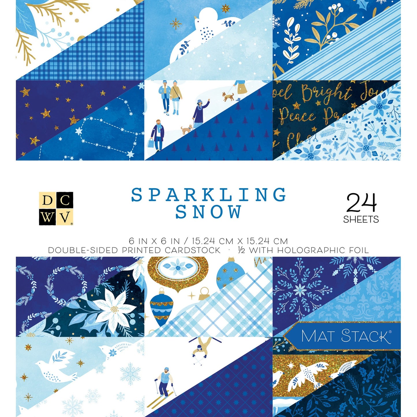 DCWV Double-Sided Cardstock Mat Stack 6"X6" 24/Pkg-Sparkling Snow, W/Holographic Foil