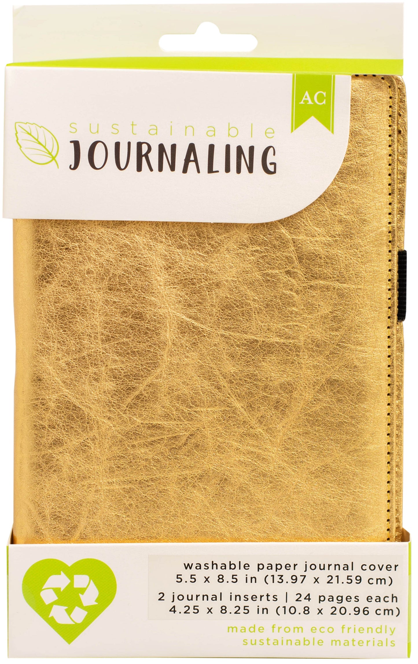 AC Sustainable Journaling Washable Paper Journal 5.5"X8.5"-Gold, W/2 Inserts (24 Pages Each)