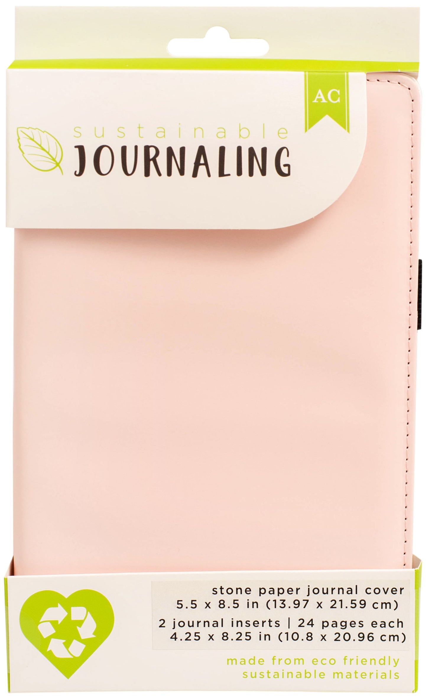 AC Sustainable Journaling Stone Paper Journal 5.5"X8.5"-Blush, W/2 Inserts (24 Pages Each)