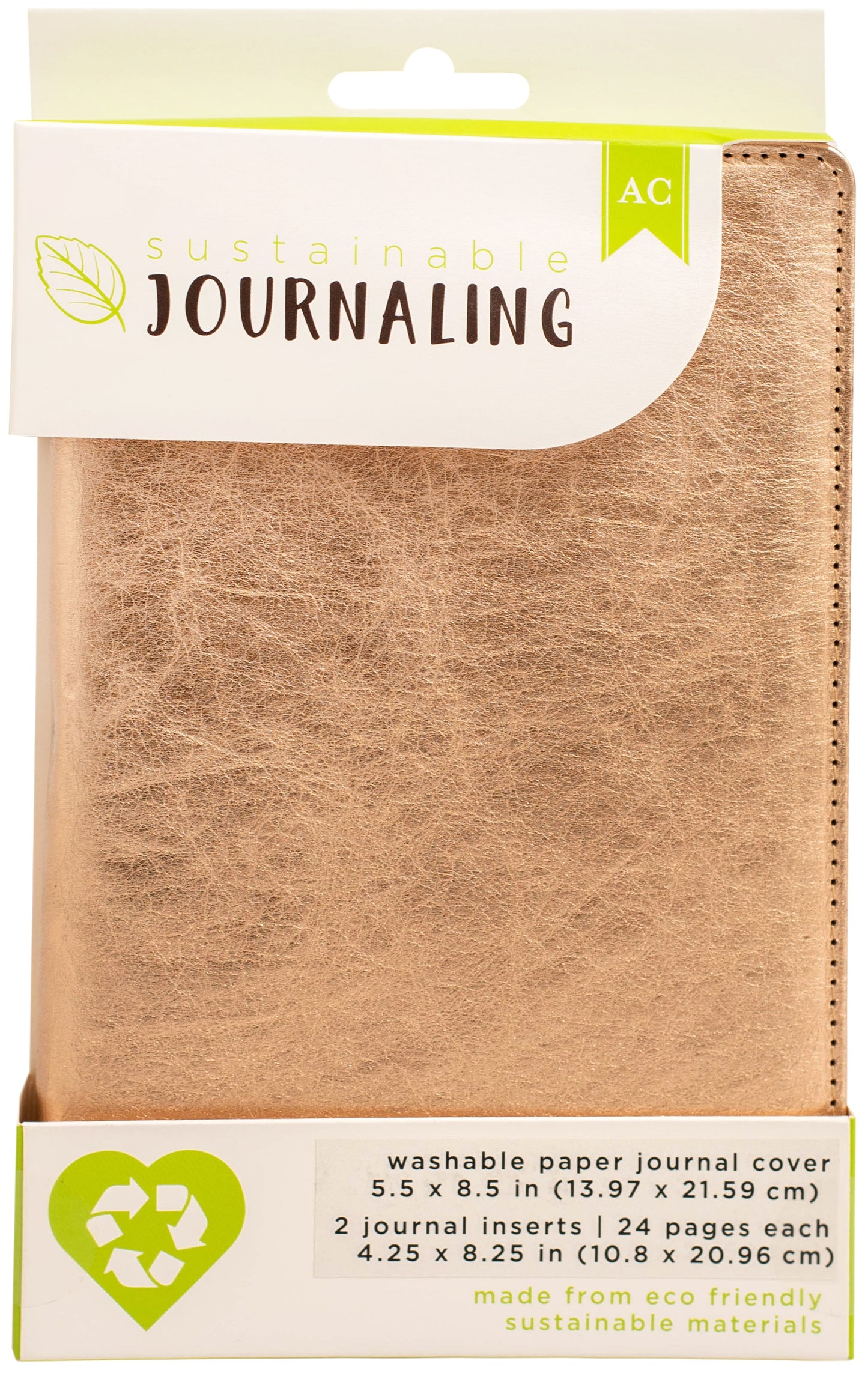 AC Sustainable Journaling Washable Paper Journal 5.5"X8.5"-Rose Gold, W/2 Inserts (24 Pages Each)