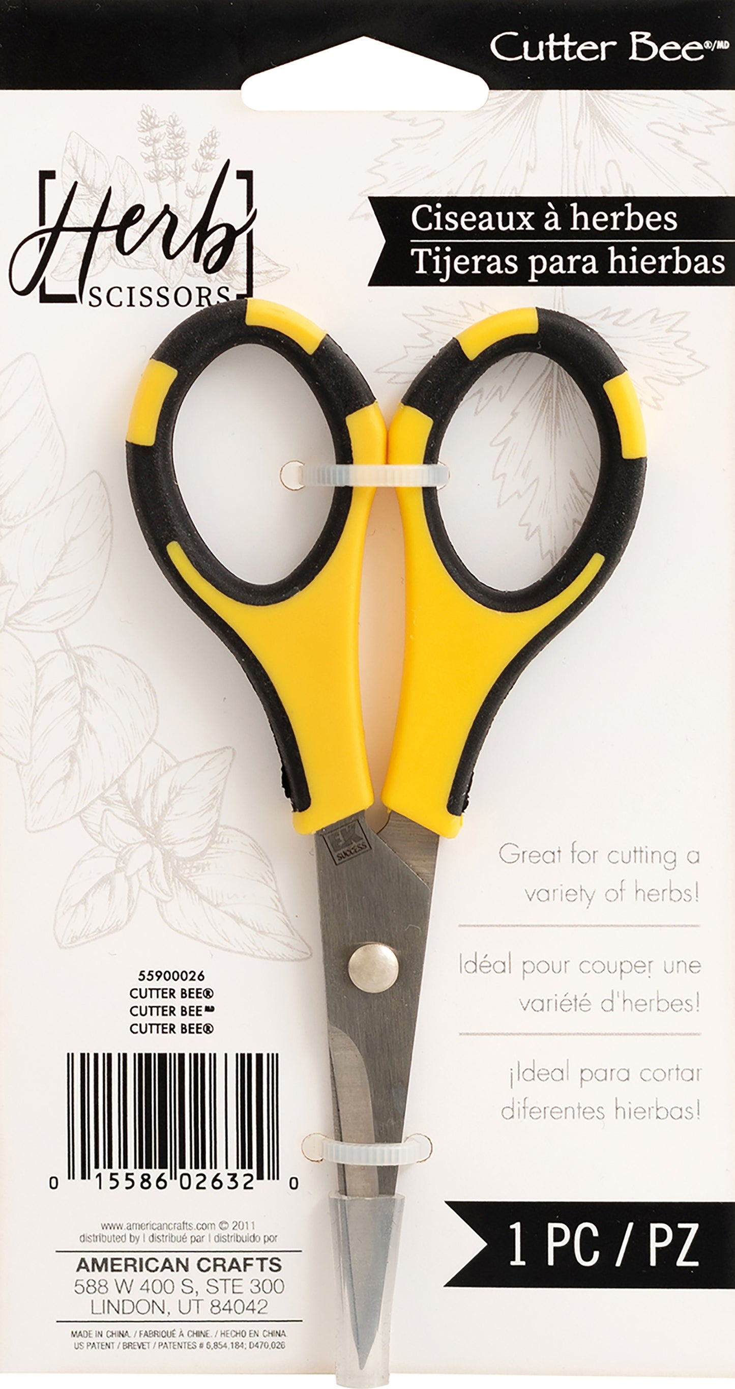 American Crafts Cutter Bee Herb Scissors 4/Pkg-Yellow/Black