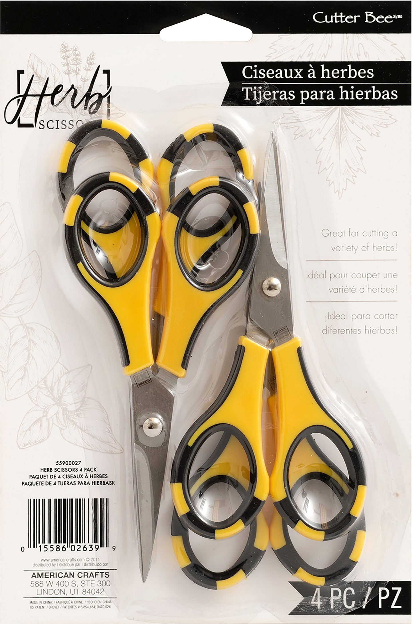 Cutter Bee Herb Scissors 4/Pkg-Yellow/Black